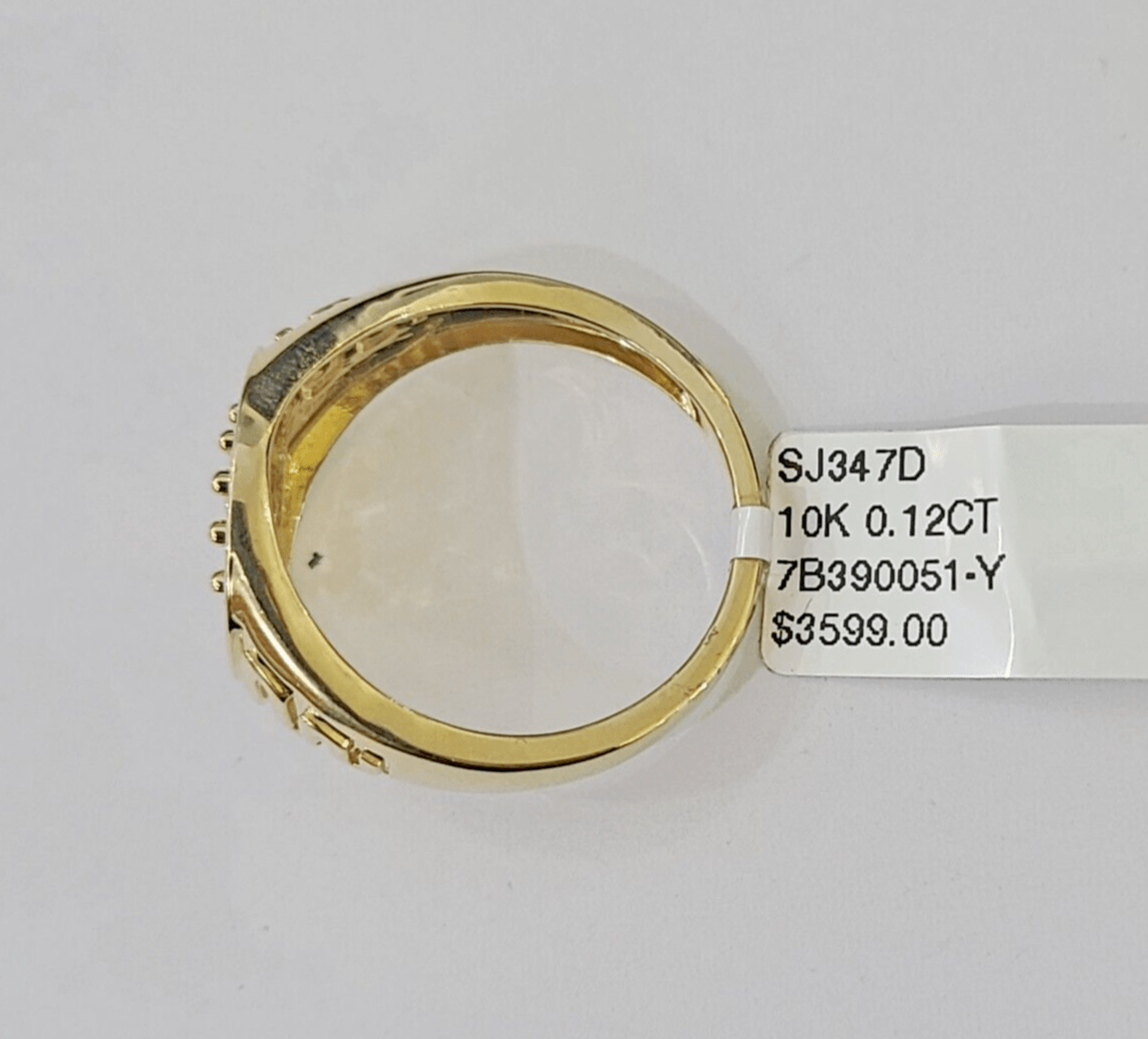 Real Gold Diamond Mens Ring Solid 10k Yellow Gold & Natural Diamond Casual Ring - GoldenlinQ