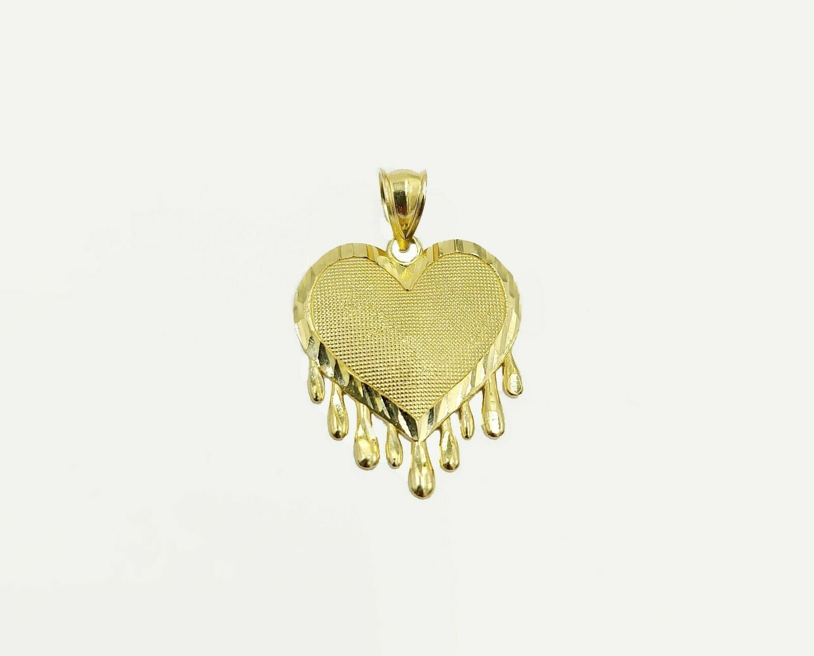 Real Gold Heart Pendant ladies Charm 10KT Yellow Gold Dripping Heart Love Oro - GoldenlinQ