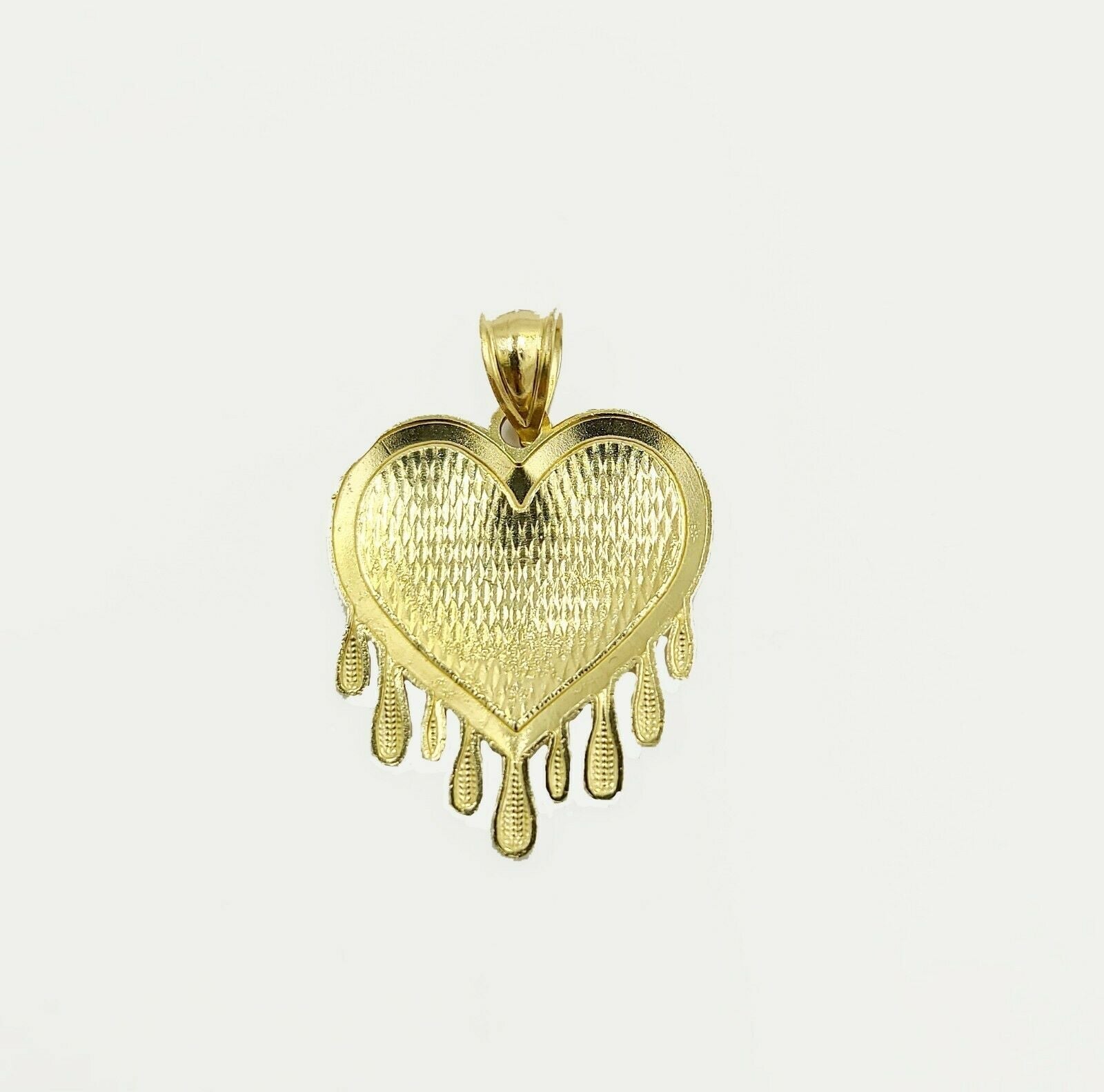 Real Gold Heart Pendant ladies Charm 10KT Yellow Gold Dripping Heart Love Oro - GoldenlinQ