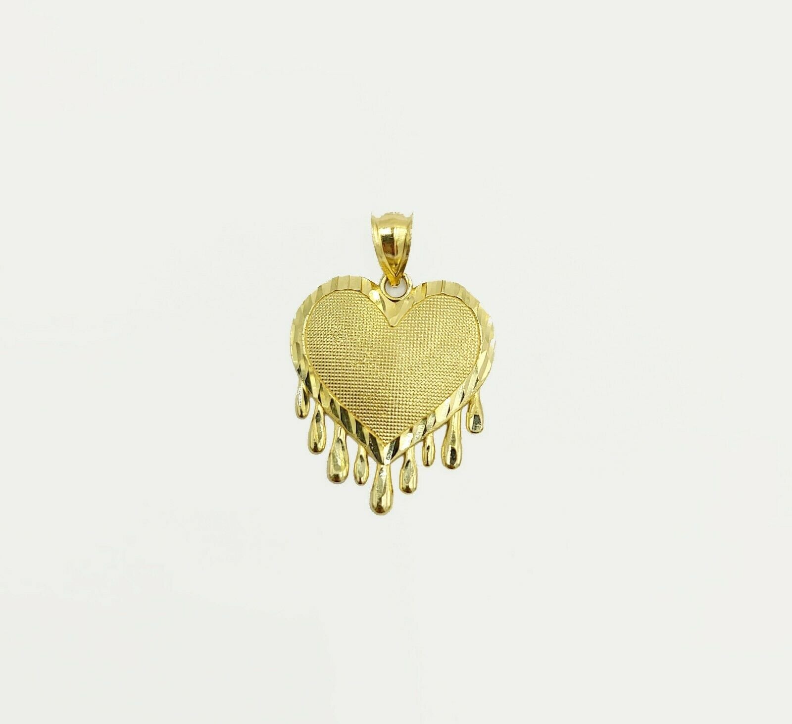 Real Gold Heart Pendant ladies Charm 10KT Yellow Gold Dripping Heart Love Oro - GoldenlinQ