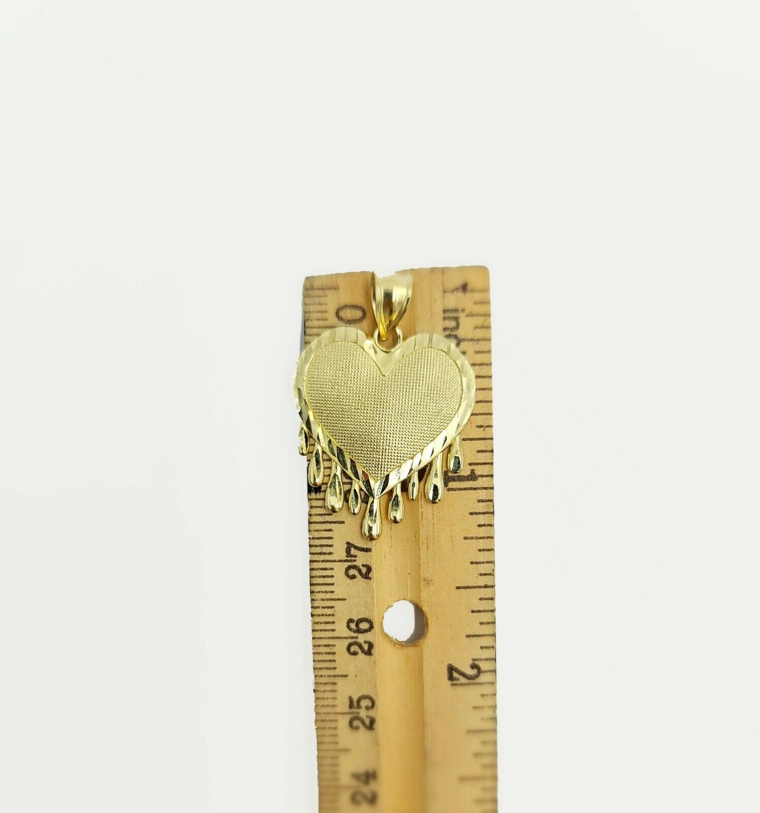 Real Gold Heart Pendant ladies Charm 10KT Yellow Gold Dripping Heart Love Oro - GoldenlinQ