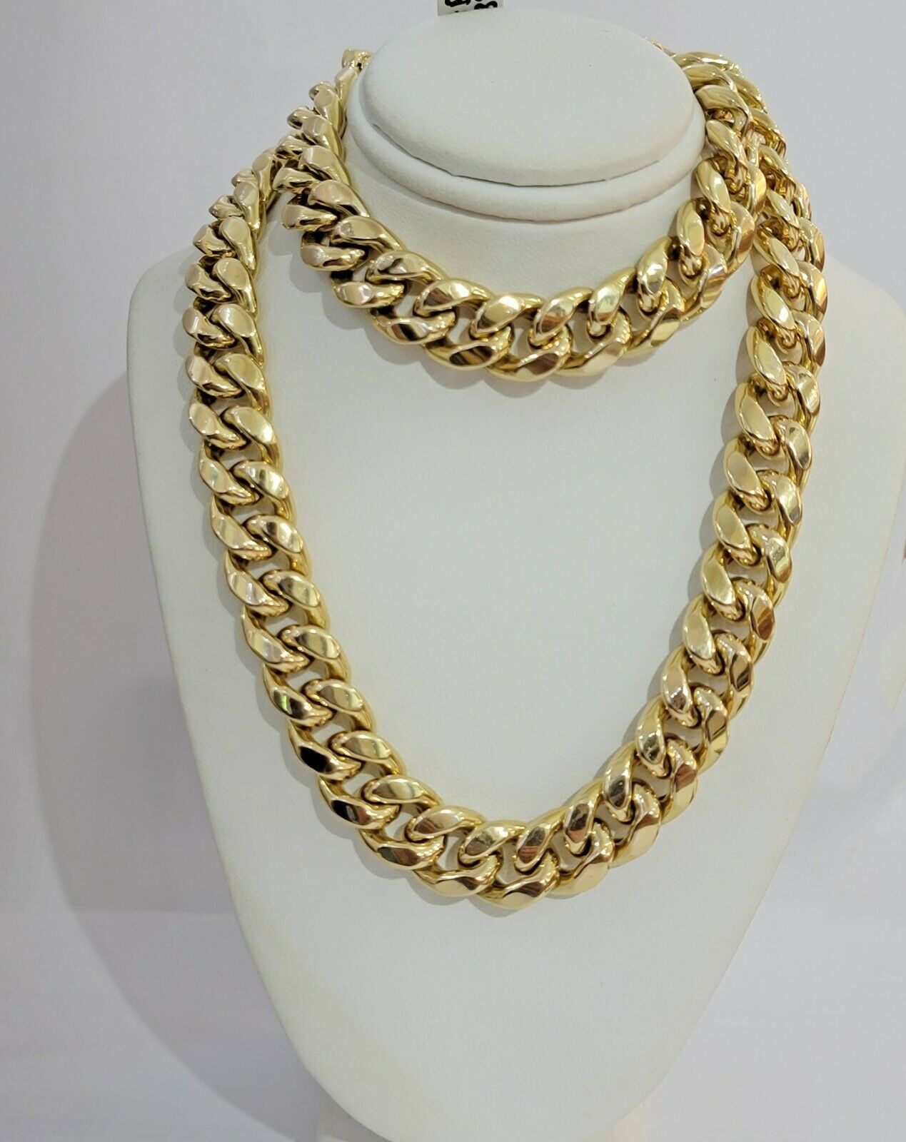Real Gold Necklace Miami Cuban Link Chain THICK 13MM 20" - 30" 10KT Yellow Gld MEN - GoldenlinQ
