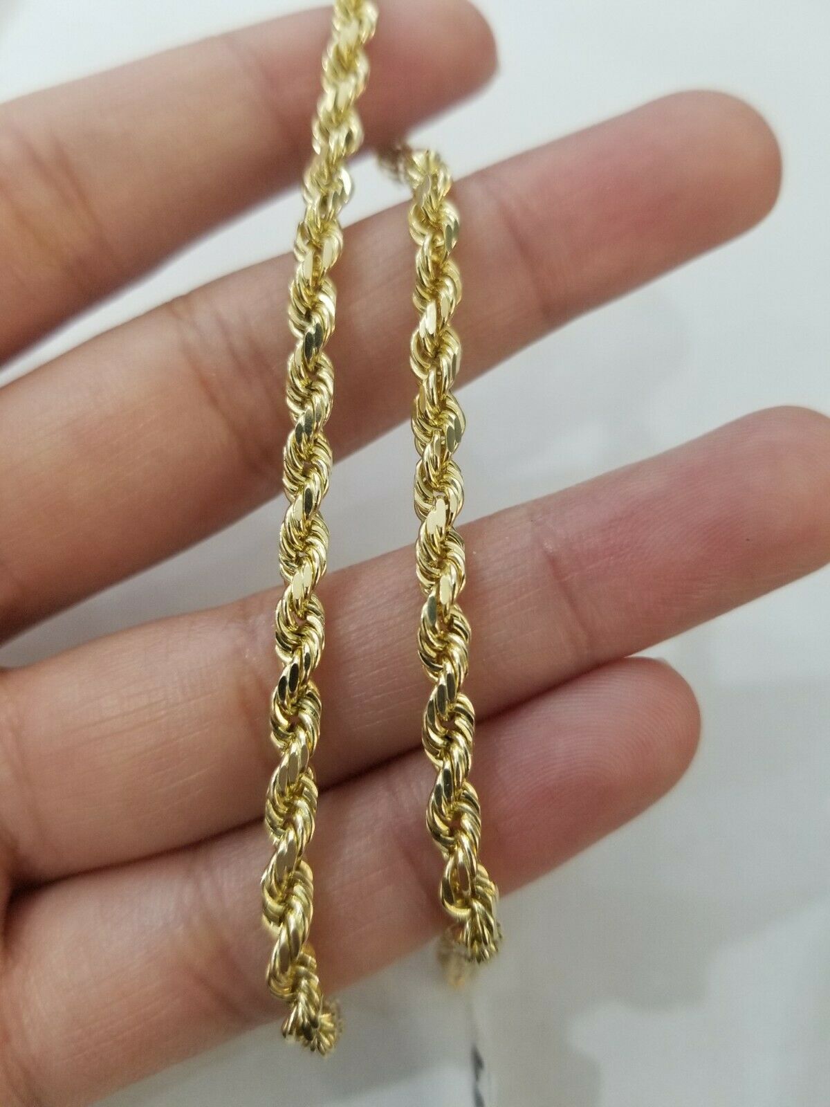 REAL Gold Rope Bracelet 4mm 7" 10k Yellow Gold Men's Ladies Diamond Cuts - GoldenlinQ