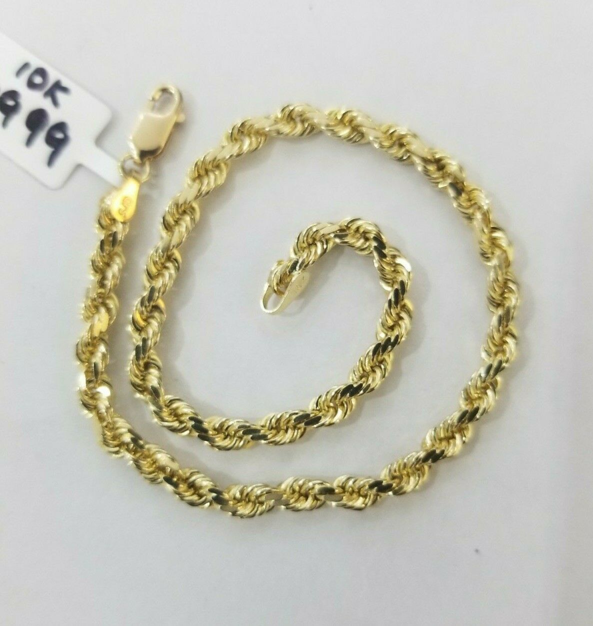 REAL Gold Rope Bracelet 4mm 7" 10k Yellow Gold Men's Ladies Diamond Cuts - GoldenlinQ