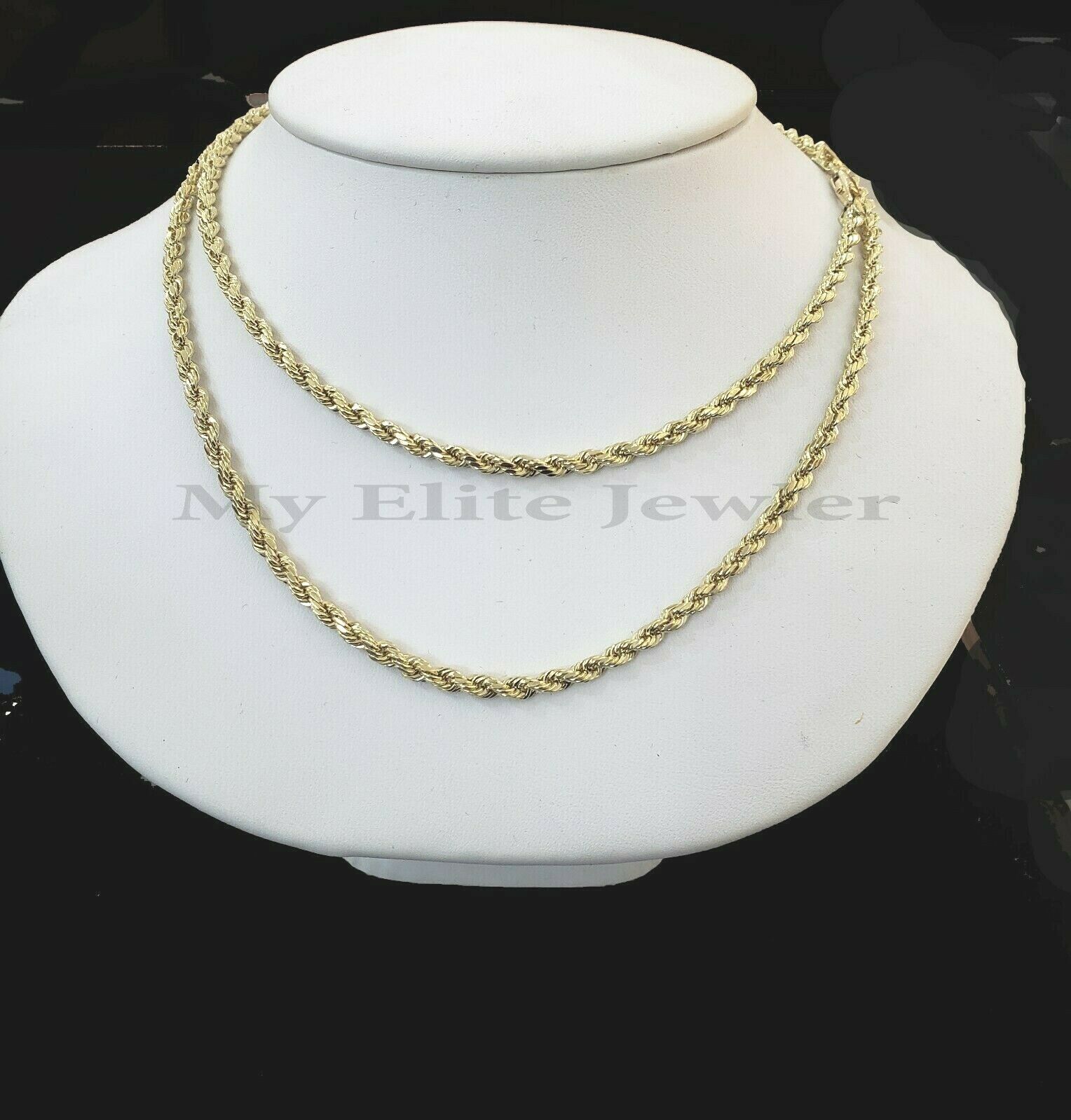 Real Gold Rope Chain Solid 14k Yellow Gold Necklace 18" - 28" 3.5mm Diamond Cut - GoldenlinQ
