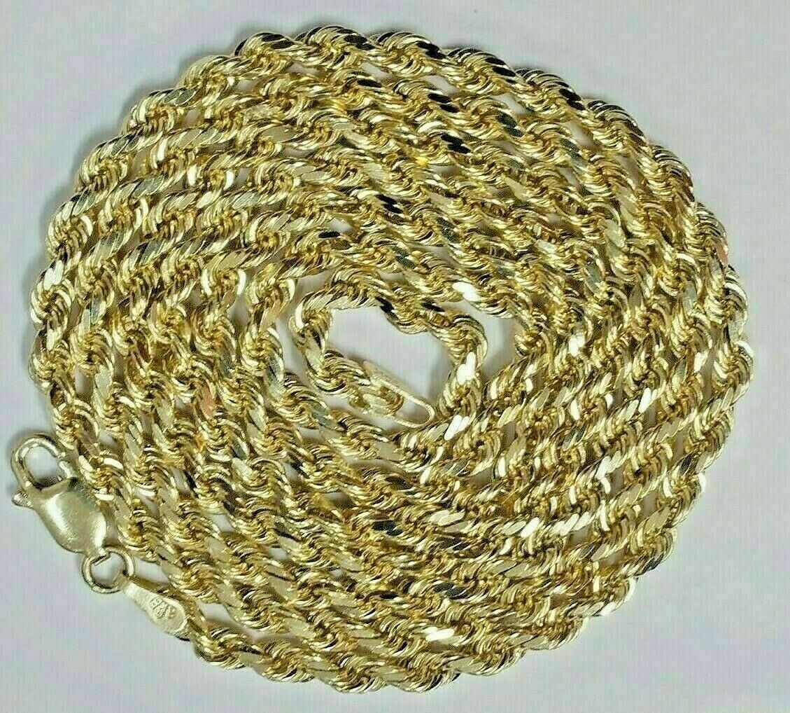 Real Gold Rope Chain Solid 14k Yellow Gold Necklace 18" - 28" 3.5mm Diamond Cut - GoldenlinQ