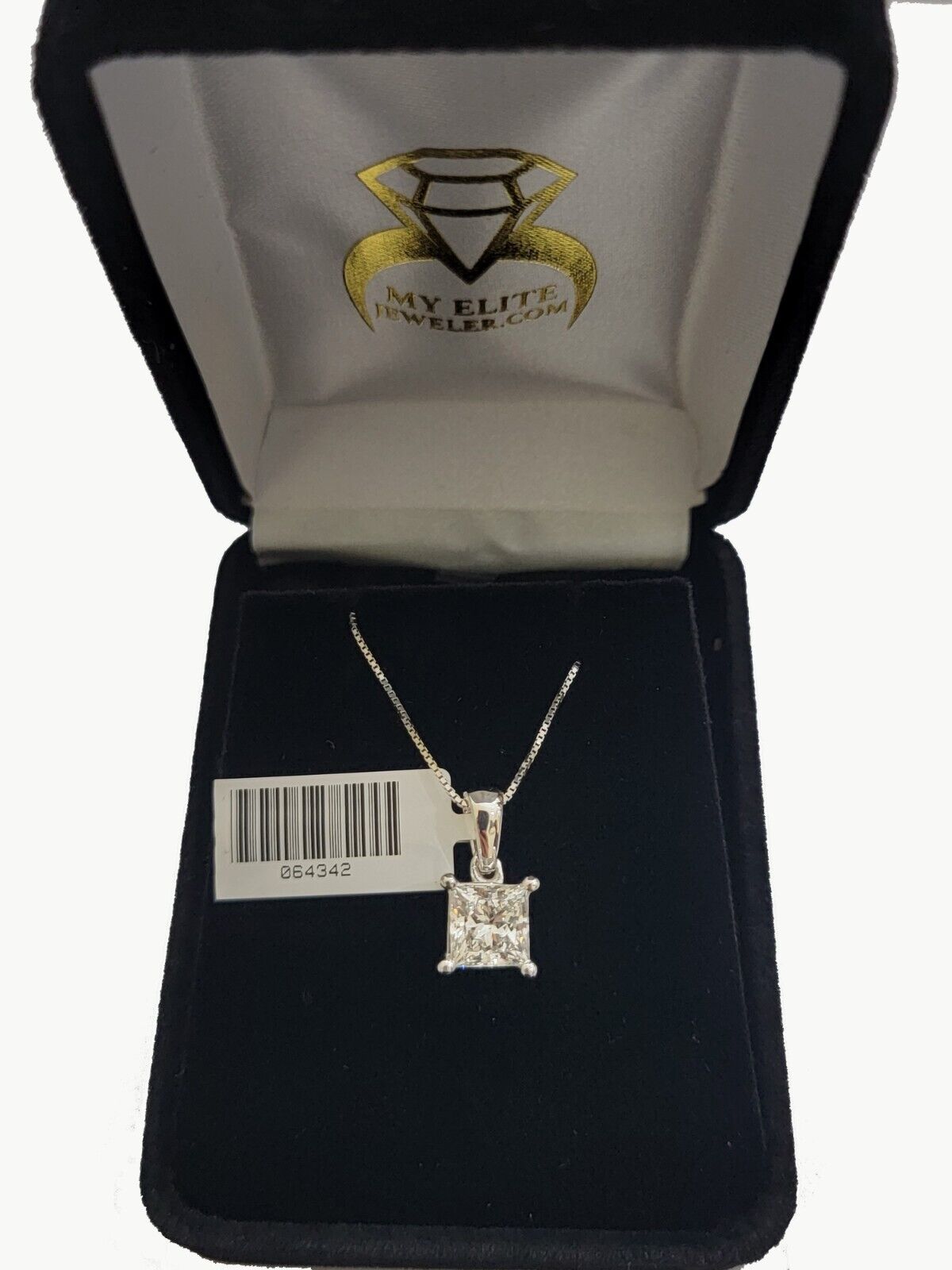 Real Ladies Diamond Solitaire Pendant 2CT 14k White Gold Princess Cut Lab - made - GoldenlinQ