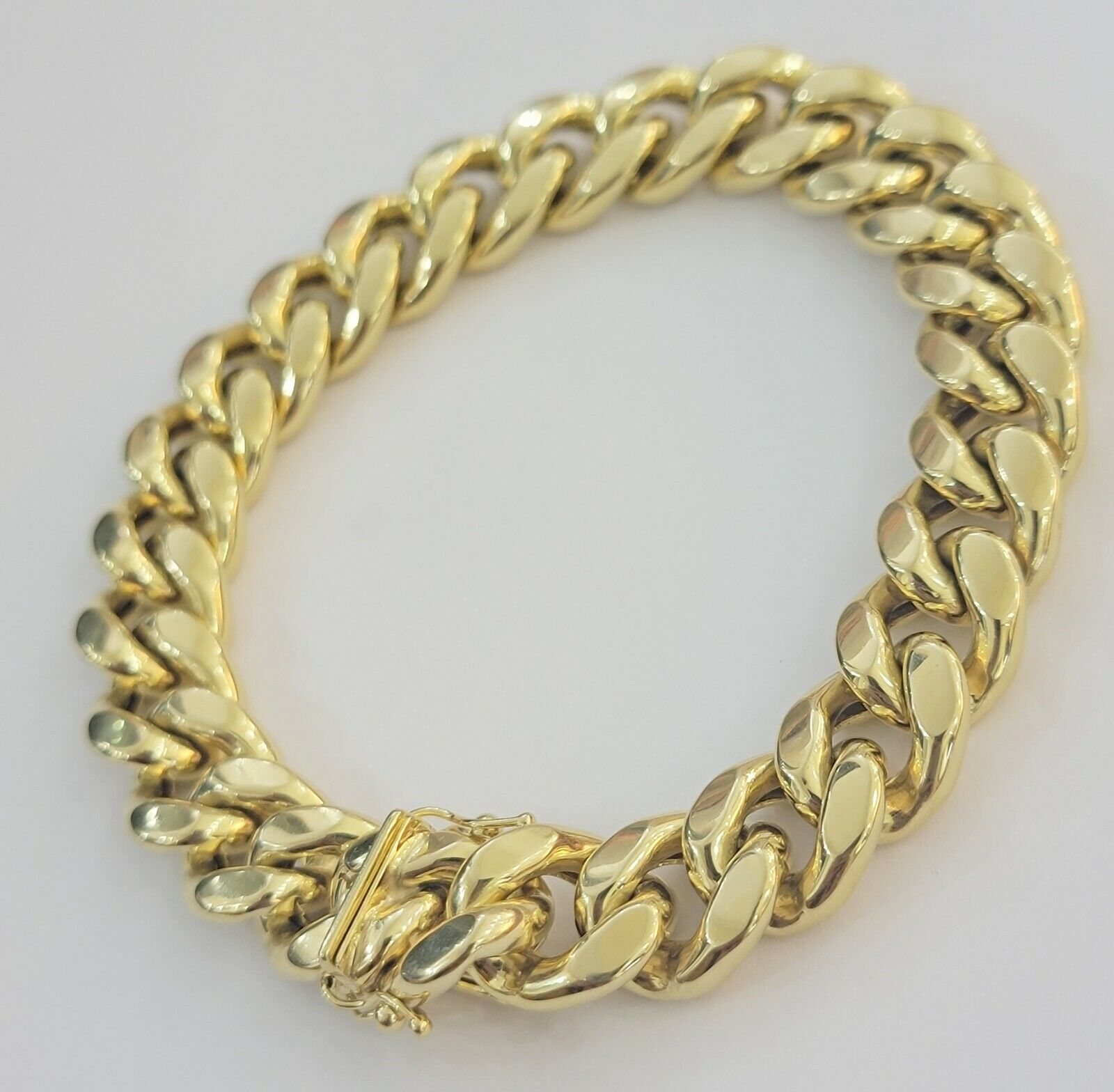 REAL Mens 10k Yellow Gold Miami Cuban Bracelet 7.5 Inch 13mm And Strong Links - GoldenlinQ