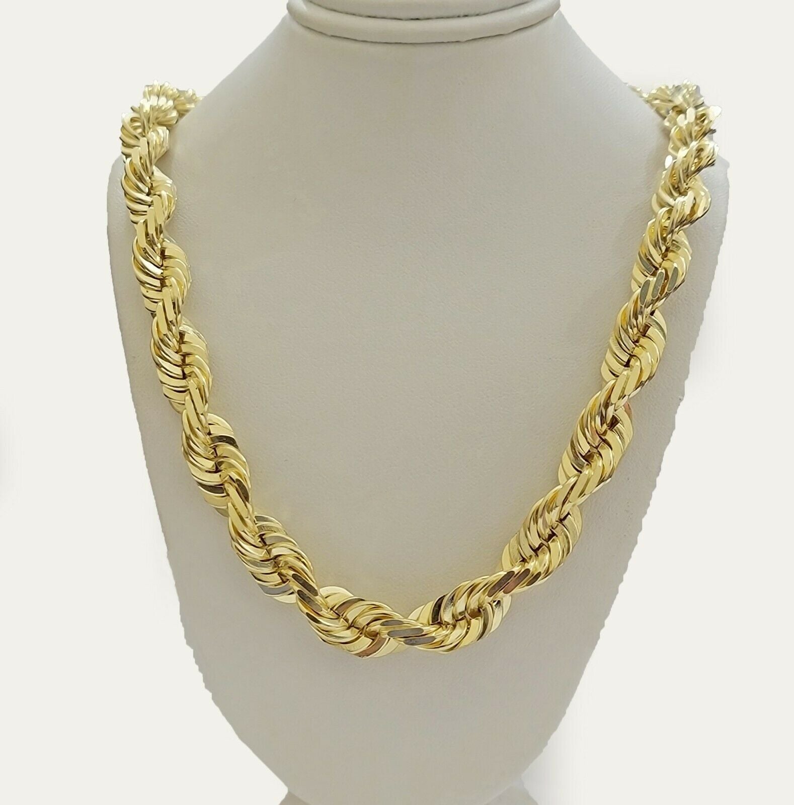 REAL Solid 10k Gold Rope Chain 10mm Necklace 20 22 24 26 Inch Long Diamond Cuts - GoldenlinQ