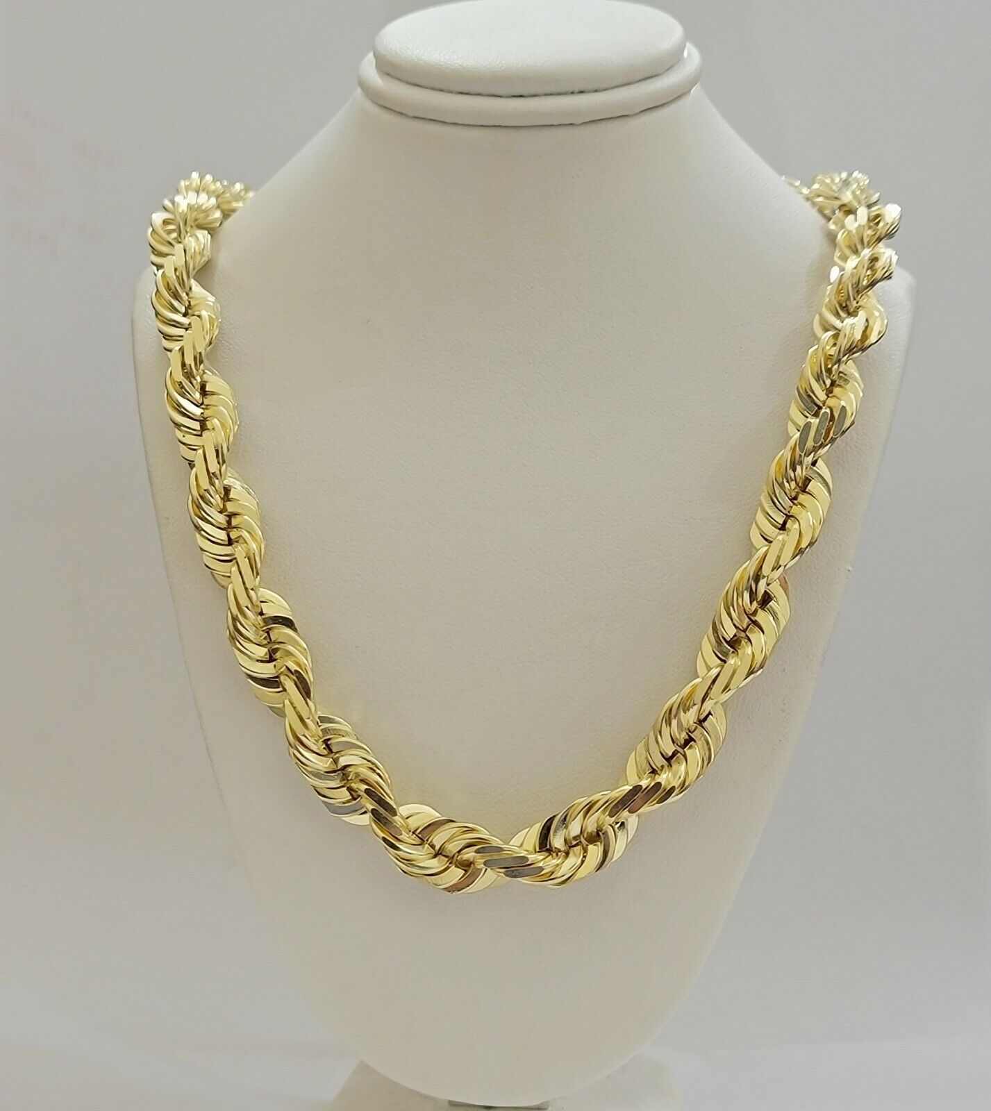 REAL Solid 10k Gold Rope Chain 10mm Necklace 20 22 24 26 Inch Long Diamond Cuts - GoldenlinQ