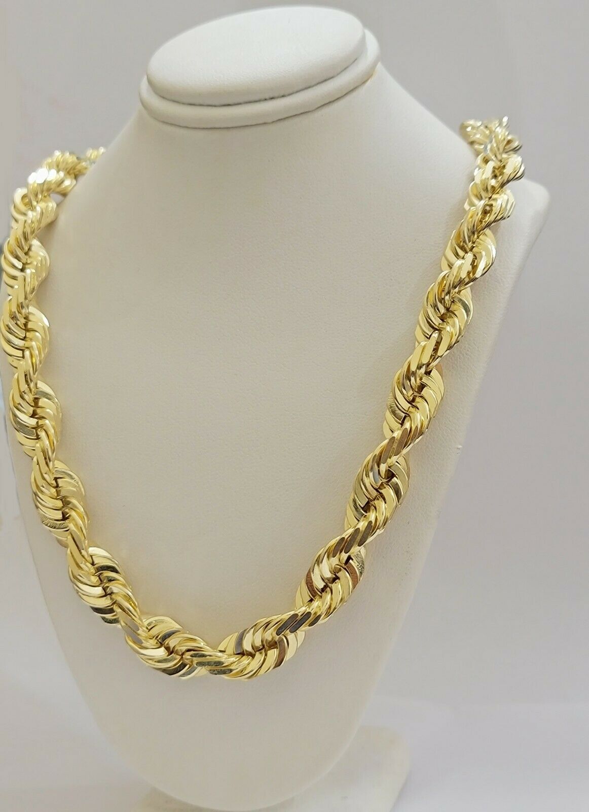 REAL Solid 10k Gold Rope Chain 10mm Necklace 20 22 24 26 Inch Long Diamond Cuts - GoldenlinQ