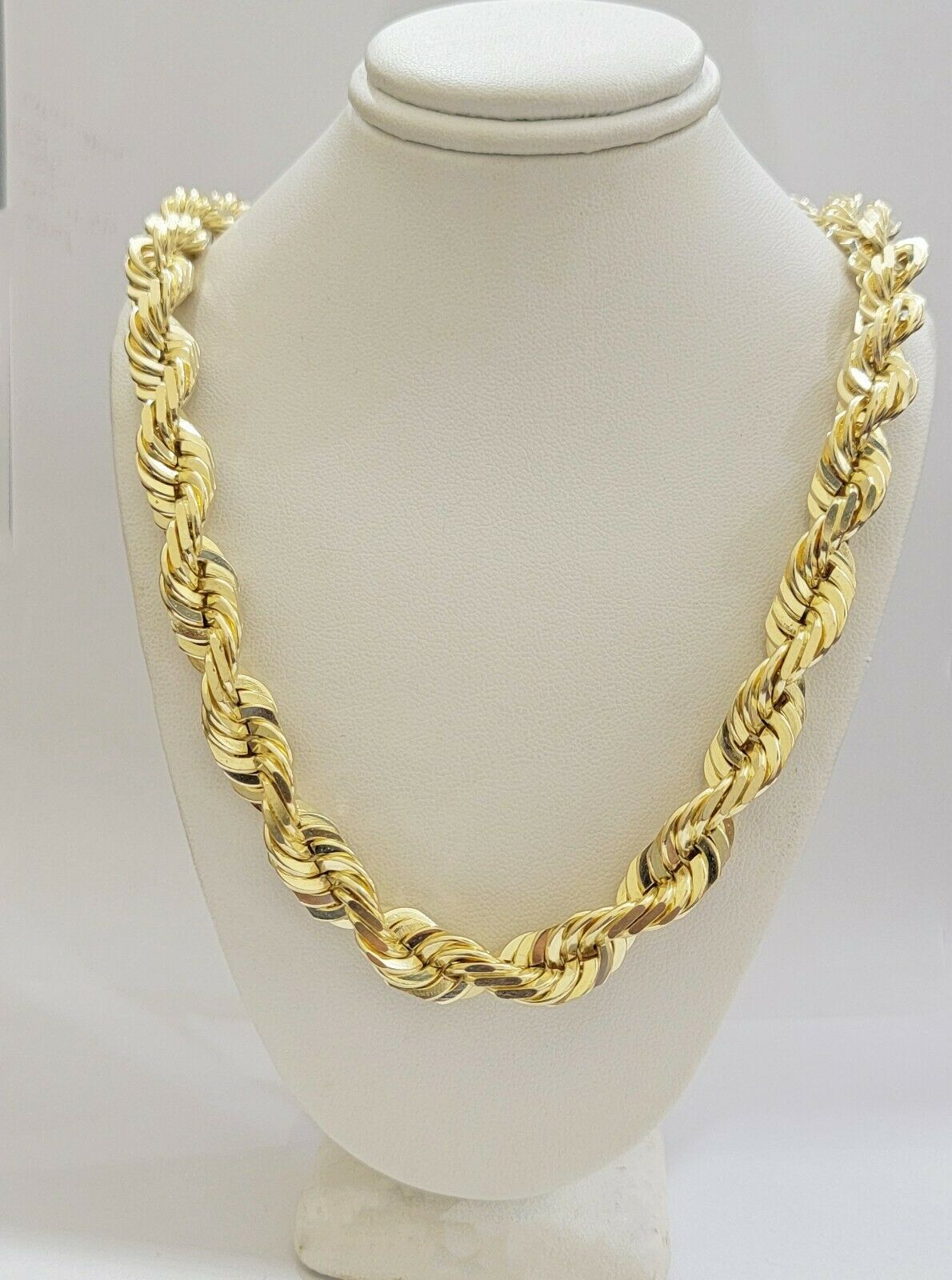 REAL Solid 10k Gold Rope Chain 10mm Necklace 20 22 24 26 Inch Long Diamond Cuts - GoldenlinQ