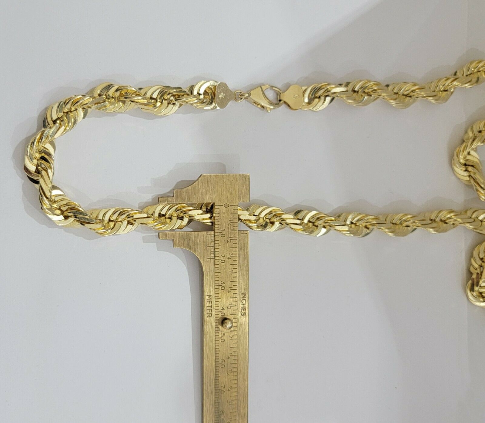 REAL Solid 10k Gold Rope Chain 10mm Necklace 20 22 24 26 Inch Long Diamond Cuts - GoldenlinQ