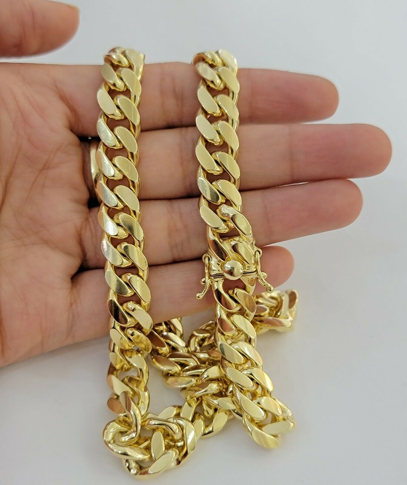 REAL Solid 10k Yellow Gold Chain 10mm Miami Cuban Link Necklace 26" Men Box Lock - GoldenlinQ