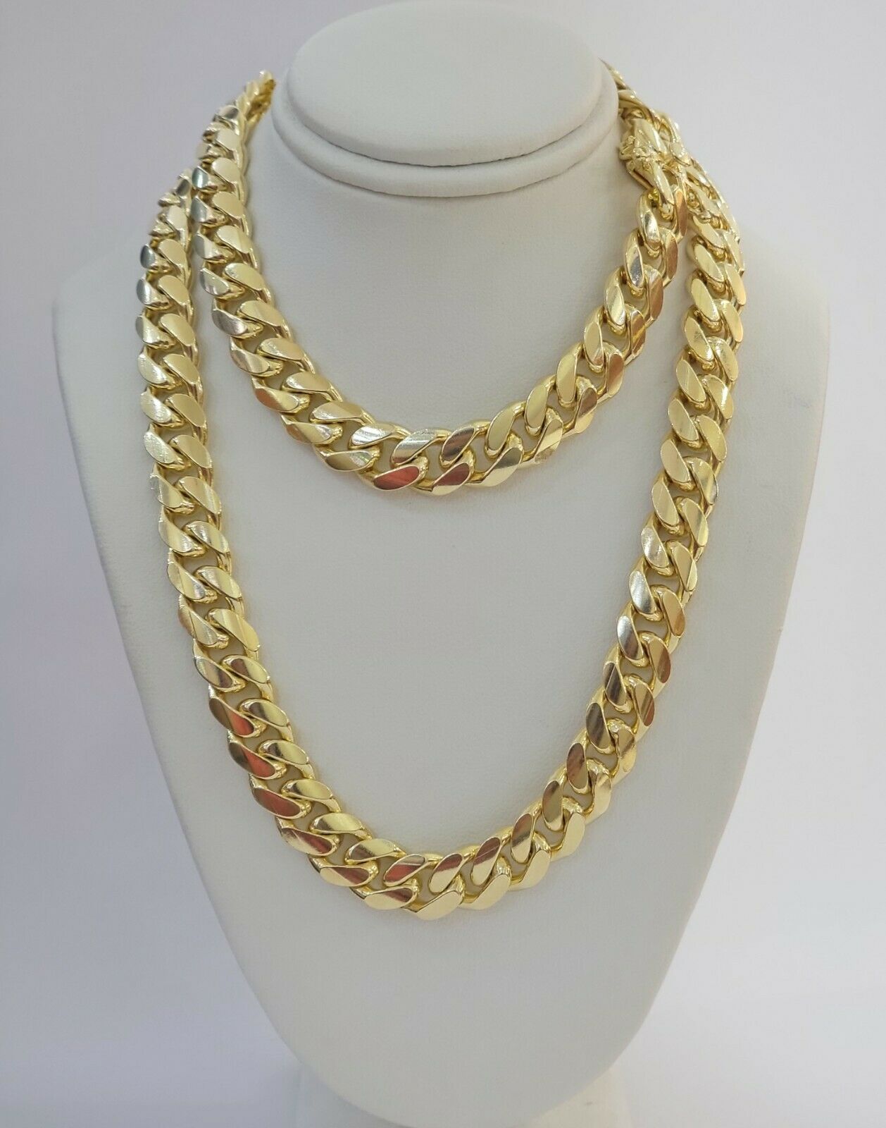 REAL Solid 10k Yellow Gold Chain 10mm Miami Cuban Link Necklace 26" Men Box Lock - GoldenlinQ