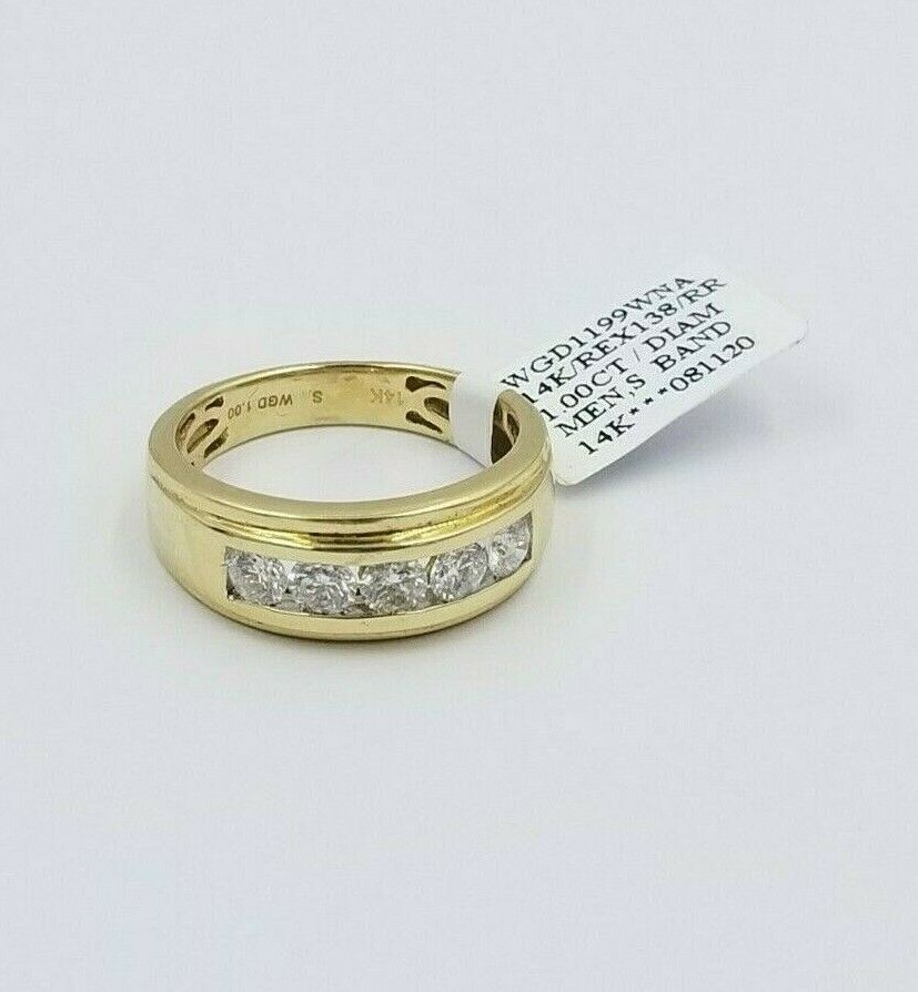 REAL solid 14k Gold Diamond Mens Band Engagement Wedding 1 CT Ring White Yellow - GoldenlinQ
