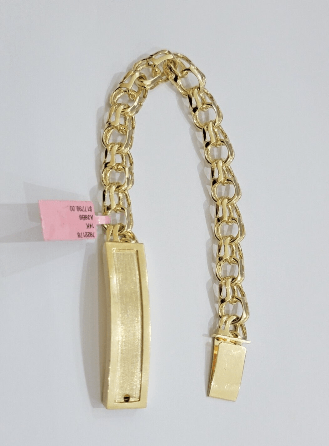 Real Solid 14kt Yellow Gold Chino ID Mens Name Plate Bracelet 10mm 8 Inches SALE - GoldenlinQ