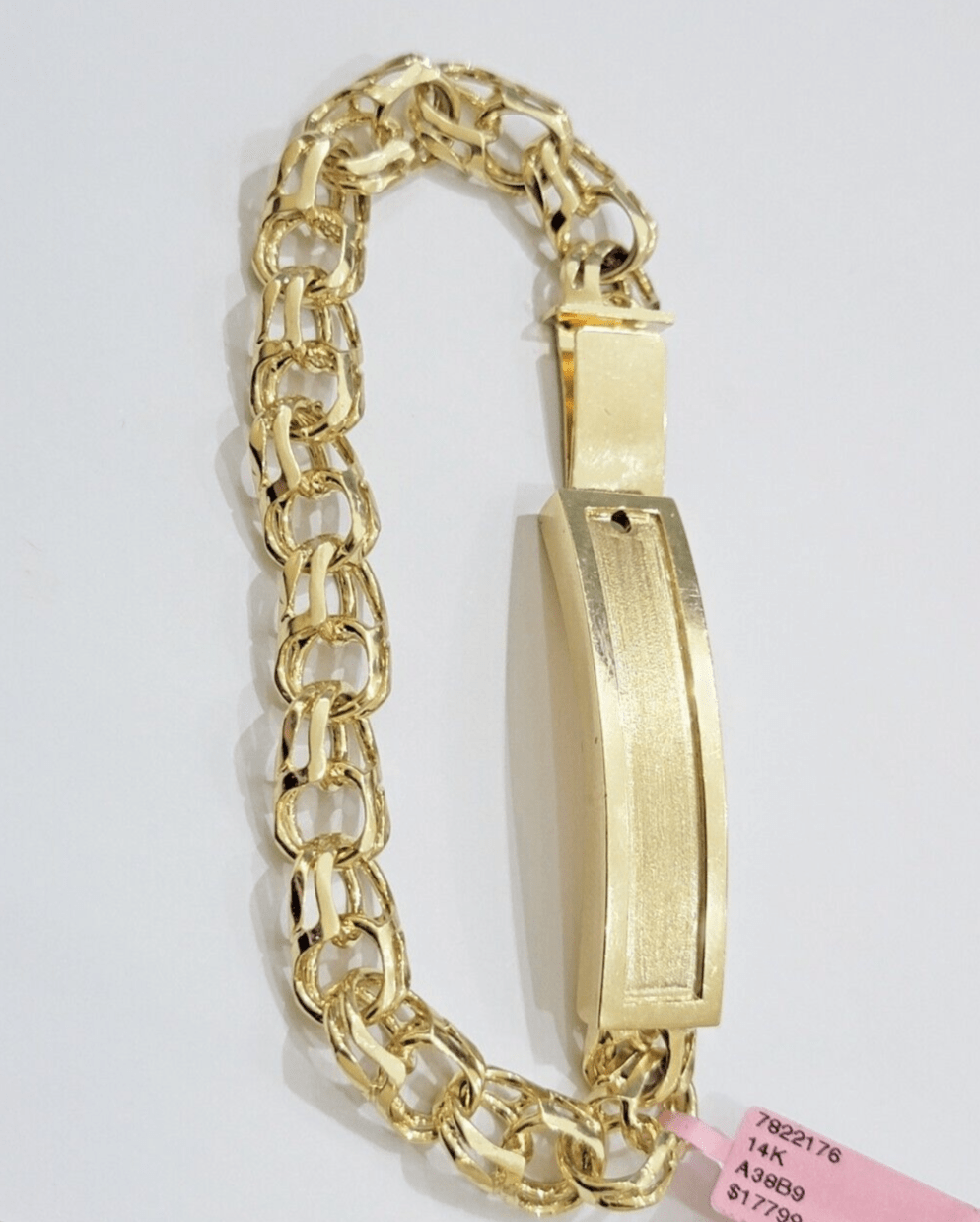 Real Solid 14kt Yellow Gold Chino ID Mens Name Plate Bracelet 10mm 8 Inches SALE - GoldenlinQ