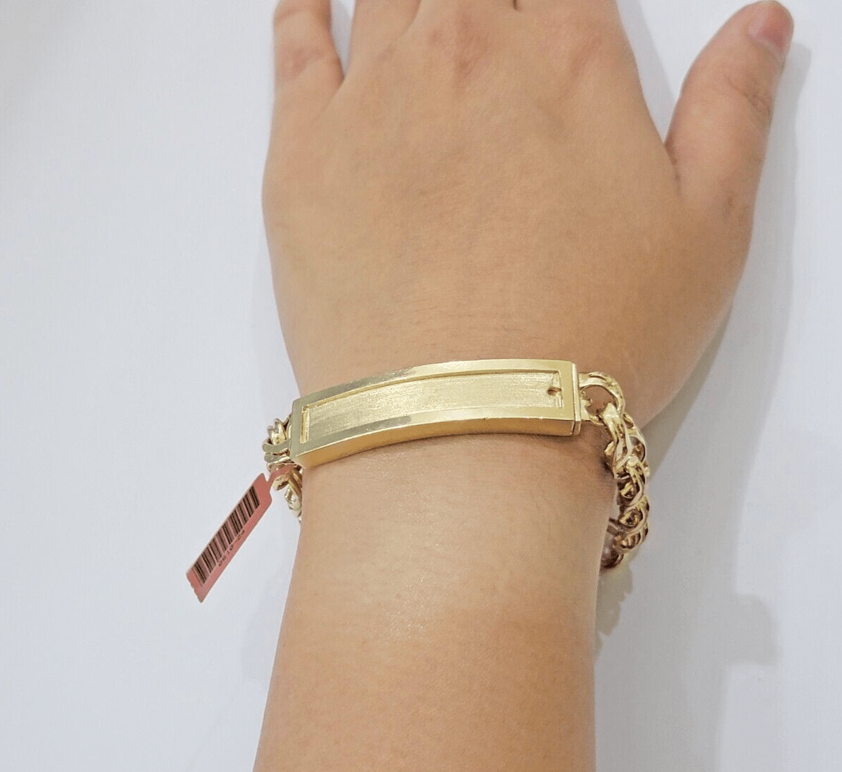 Real Solid 14kt Yellow Gold Chino ID Mens Name Plate Bracelet 10mm 8 Inches SALE - GoldenlinQ