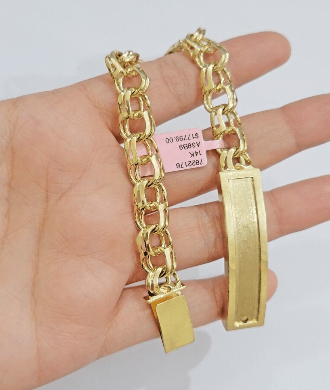 Real Solid 14kt Yellow Gold Chino ID Mens Name Plate Bracelet 10mm 8 Inches SALE - GoldenlinQ