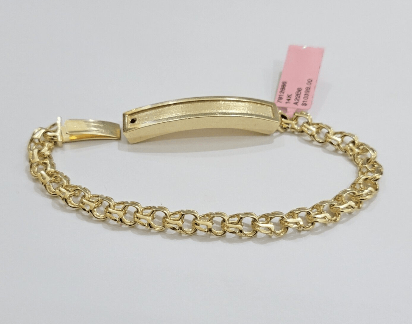 Real Solid 14kt Yellow Gold Chino ID Men's Name Plate Bracelet 8mm 8 Inches SALE - GoldenlinQ