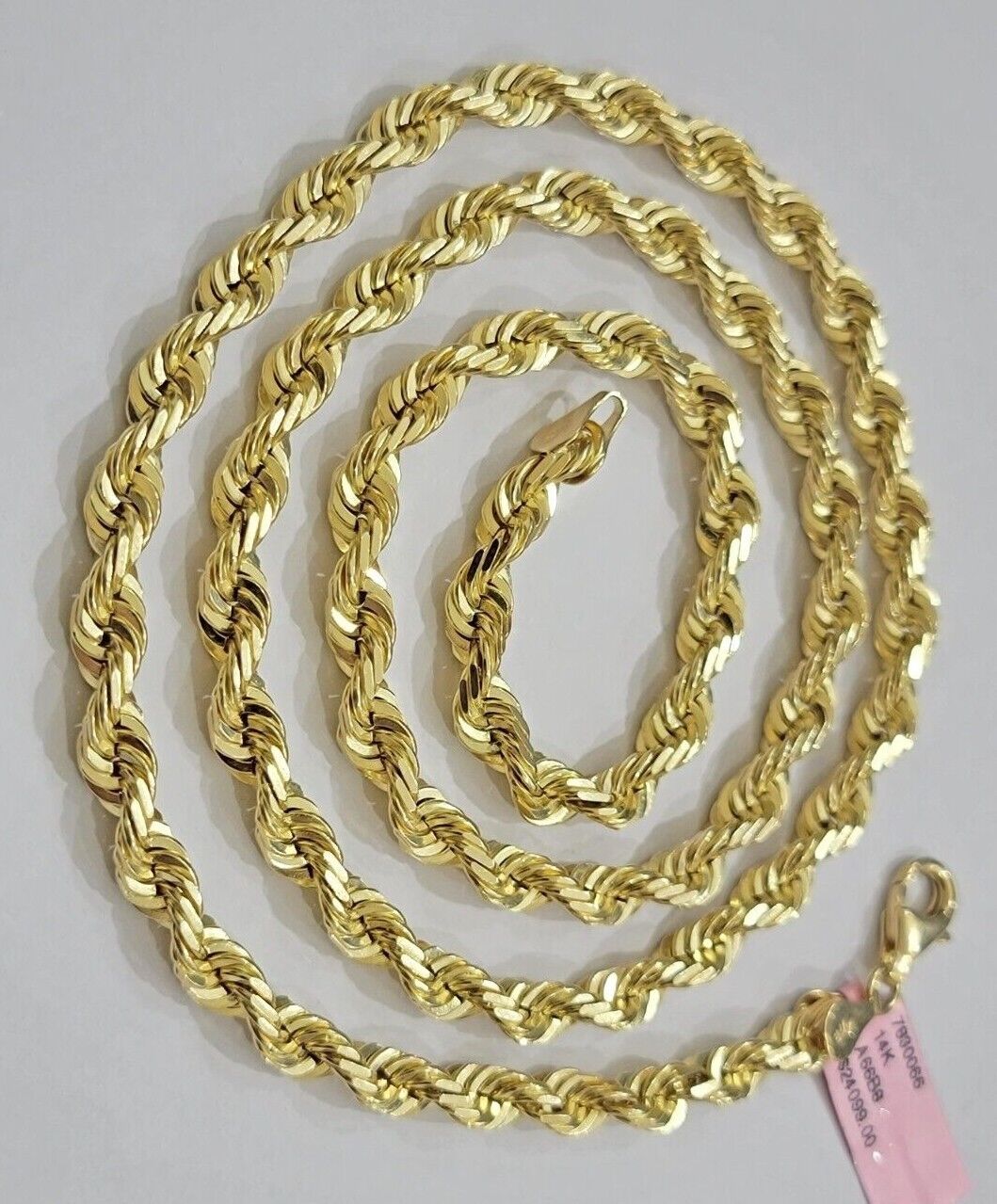 Real Solid Gold 14k Rope Chain Necklace 6mm 20 - 26" Inch Yellow Diamond Cut SALE - GoldenlinQ