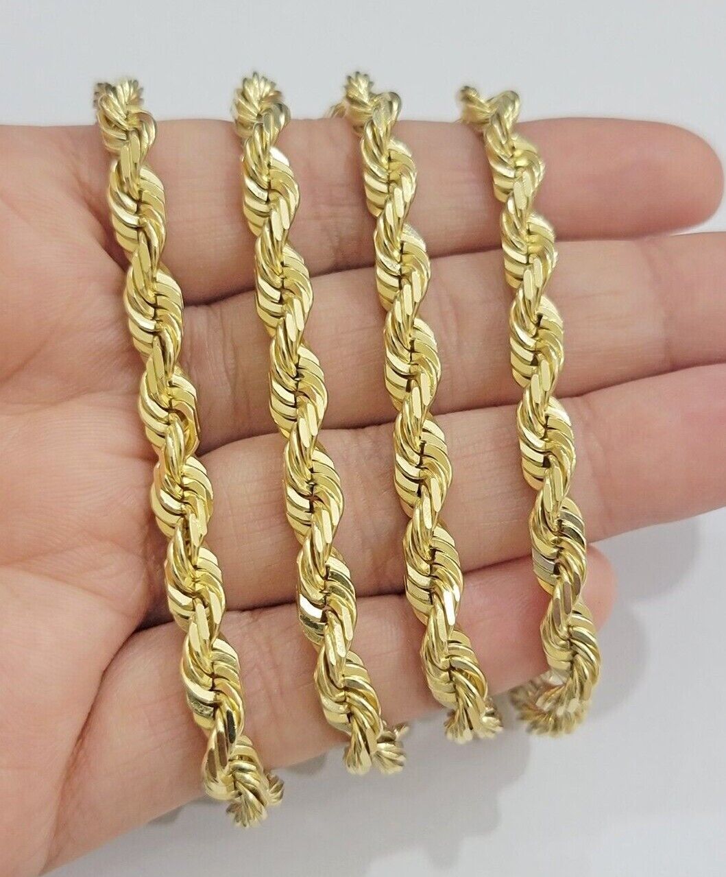 Real Solid Gold 14k Rope Chain Necklace 6mm 20 - 26" Inch Yellow Diamond Cut SALE - GoldenlinQ