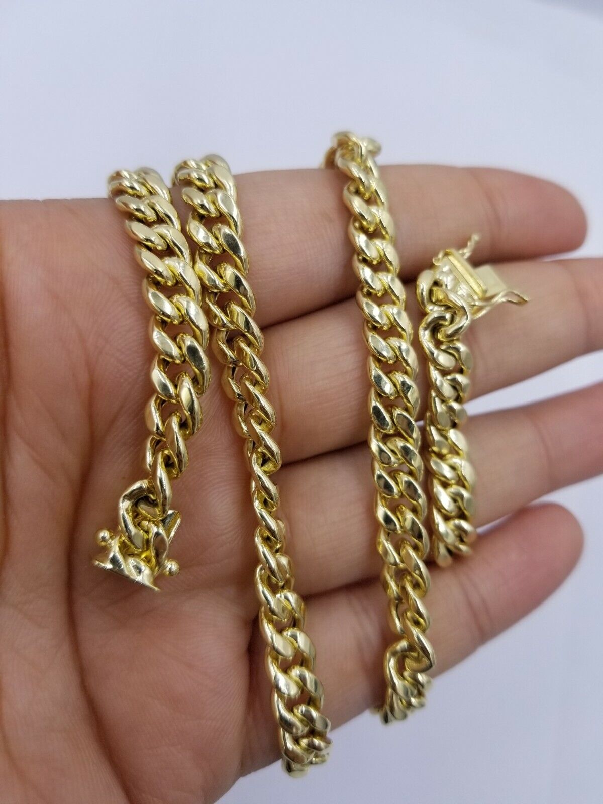 Real10K Yellow Gold Miami Cuban 7mm Chain Necklace Strong Box Lock 22 Inch Mens - GoldenlinQ