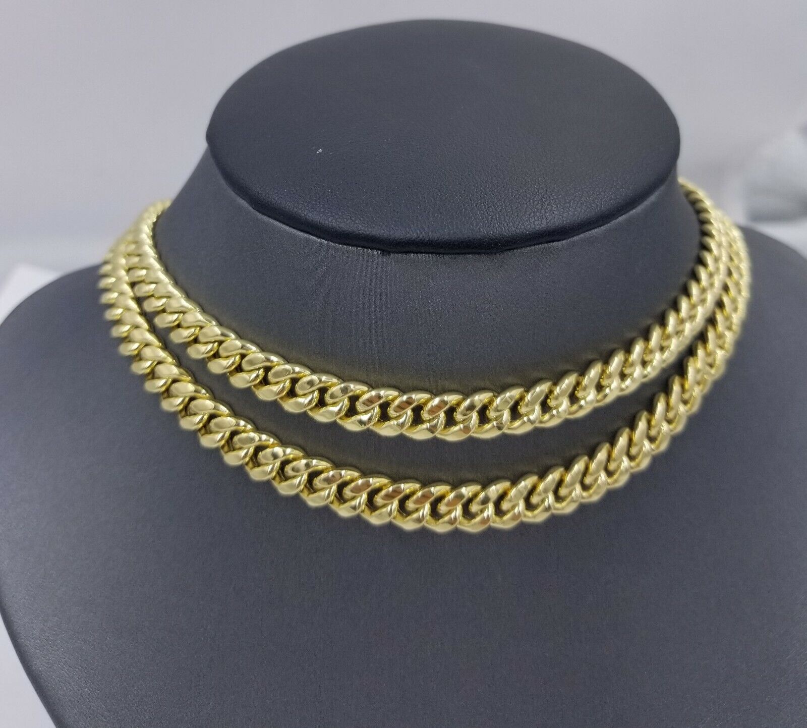 Real10K Yellow Gold Miami Cuban 7mm Chain Necklace Strong Box Lock 22 Inch Mens - GoldenlinQ