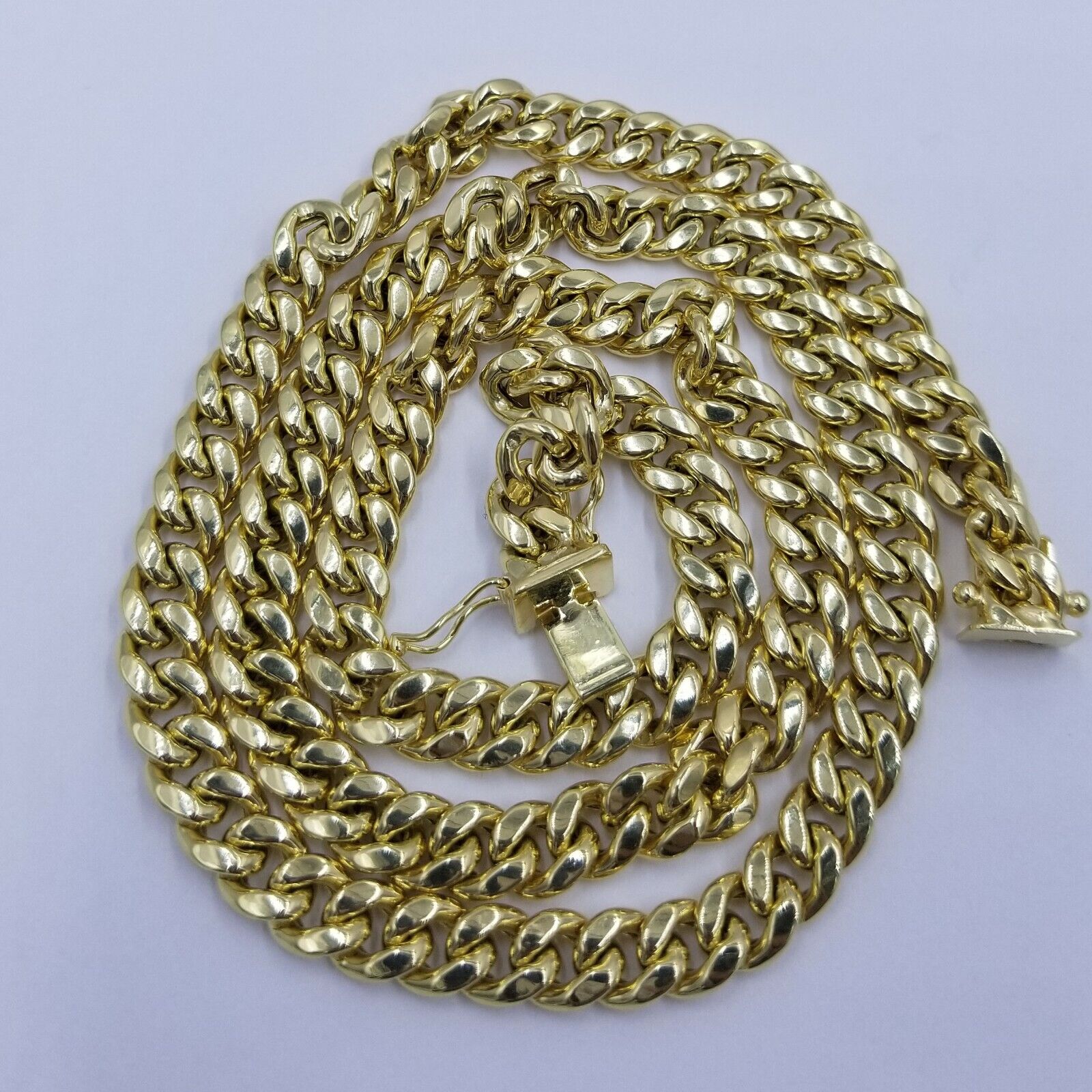 Real10K Yellow Gold Miami Cuban 7mm Chain Necklace Strong Box Lock 22 Inch Mens - GoldenlinQ