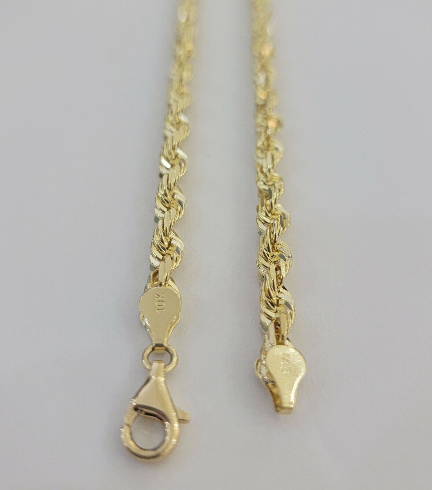 Rope Chain Necklace 5mm REAL 10kt Yellow Gold Solid link Diamond Cuts 22" Inch - GoldenlinQ