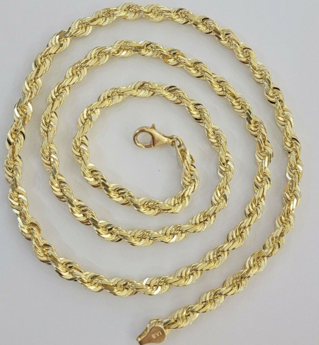 Rope Chain Necklace 5mm REAL 10kt Yellow Gold Solid link Diamond Cuts 22" Inch - GoldenlinQ