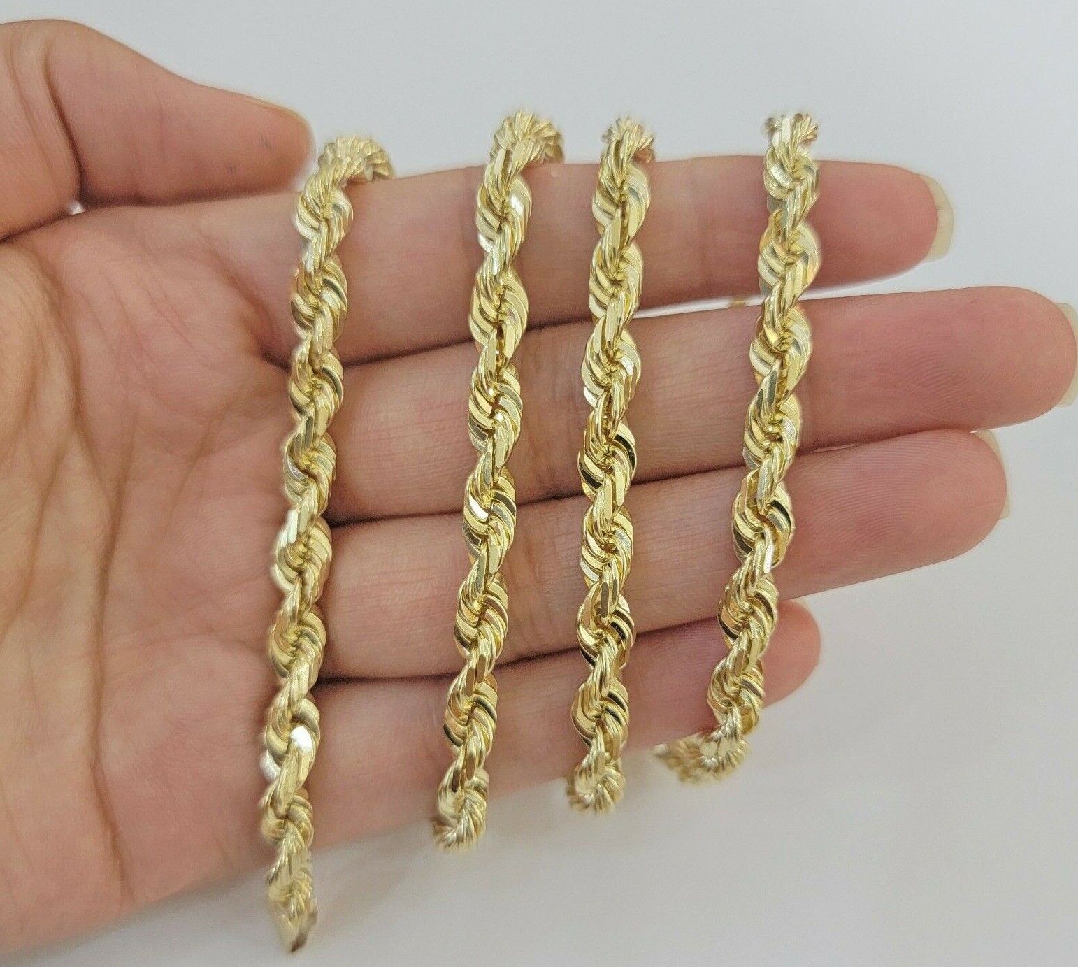 Rope Chain Necklace 5mm REAL 10kt Yellow Gold Solid link Diamond Cuts 22" Inch - GoldenlinQ