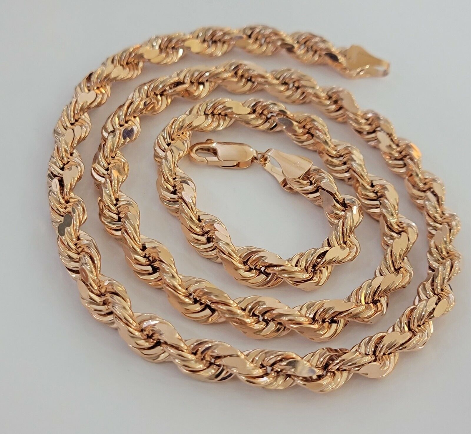 Rope Chain Necklace Real 10k Rose Gold 7mm 20" - 26" Inch Diamond Cuts HEAVY SOLID - GoldenlinQ