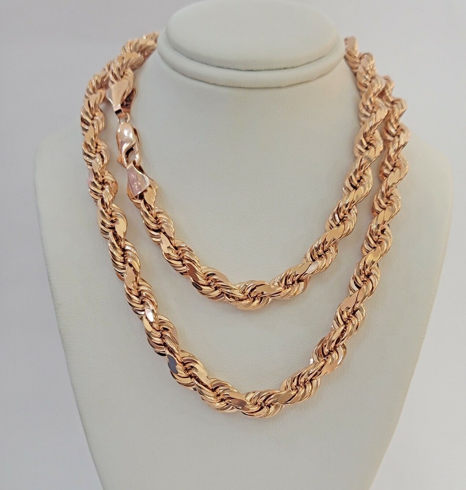 Rope Chain Necklace Real 10k Rose Gold 7mm 20" - 26" Inch Diamond Cuts HEAVY SOLID - GoldenlinQ