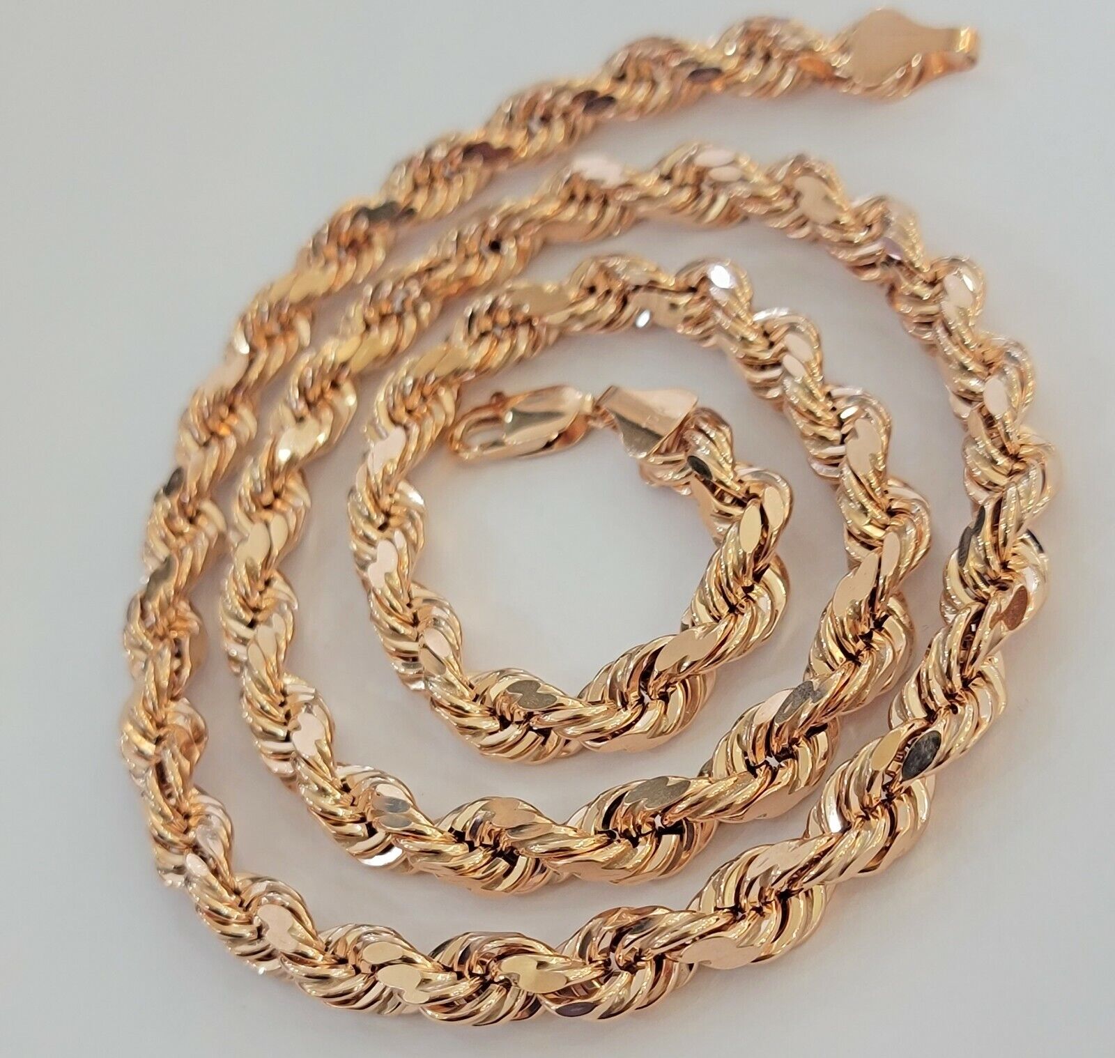 Rope Chain Necklace Real 10k Rose Gold 7mm 20" - 26" Inch Diamond Cuts HEAVY SOLID - GoldenlinQ