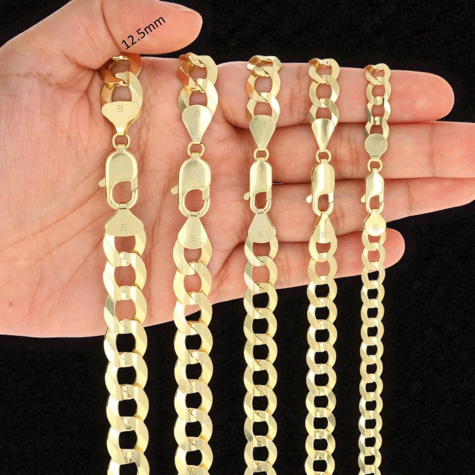 Solid 14K Yellow Gold Necklace Bracelet 3mm-10mm Curb Chain Cuban Link  7"- 30"