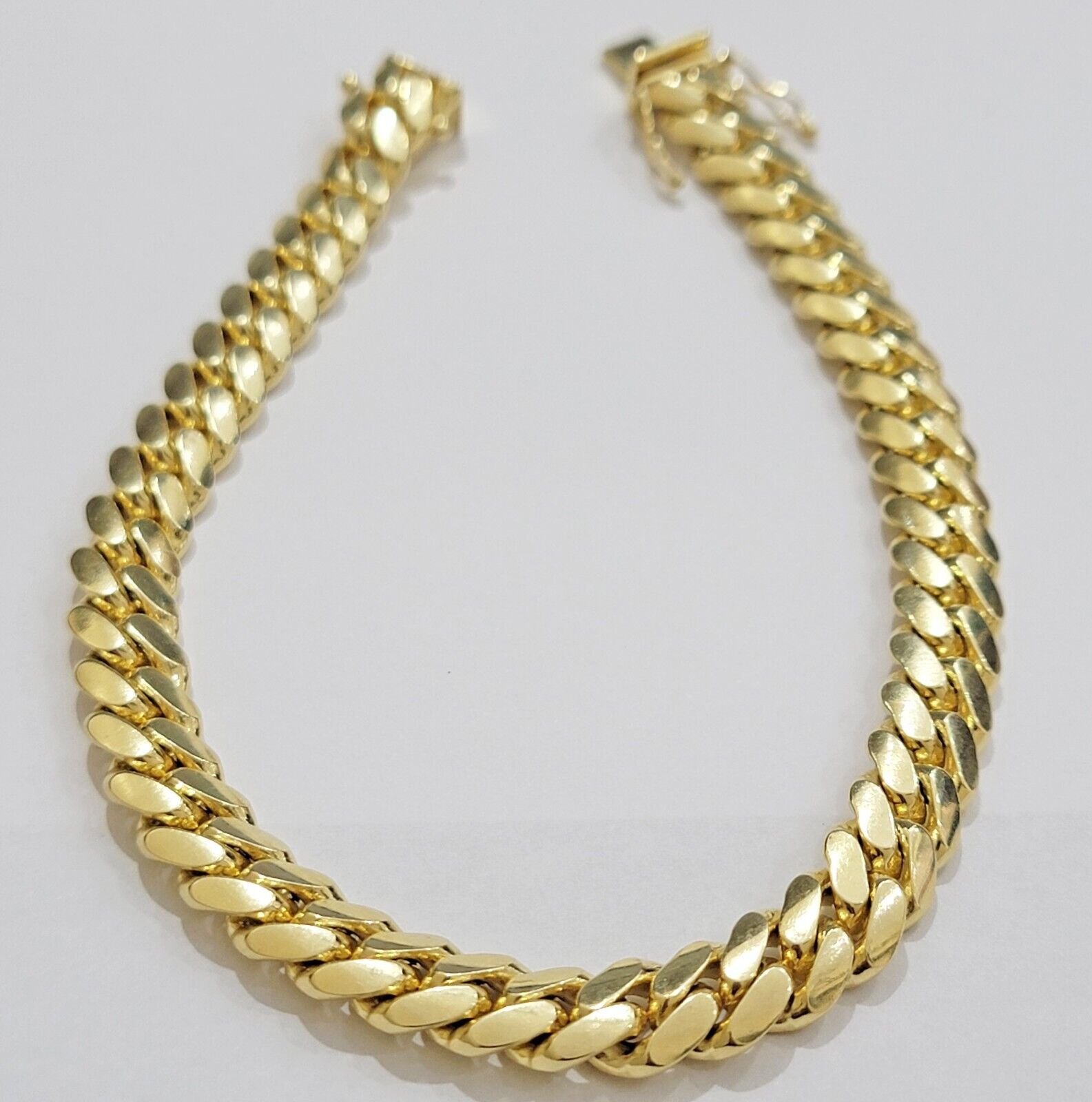 Solid 10k Gold Bracelet 8mm Miami Cuban Link 8" long Box Clasp 10kt Yellow, REAL - GoldenlinQ