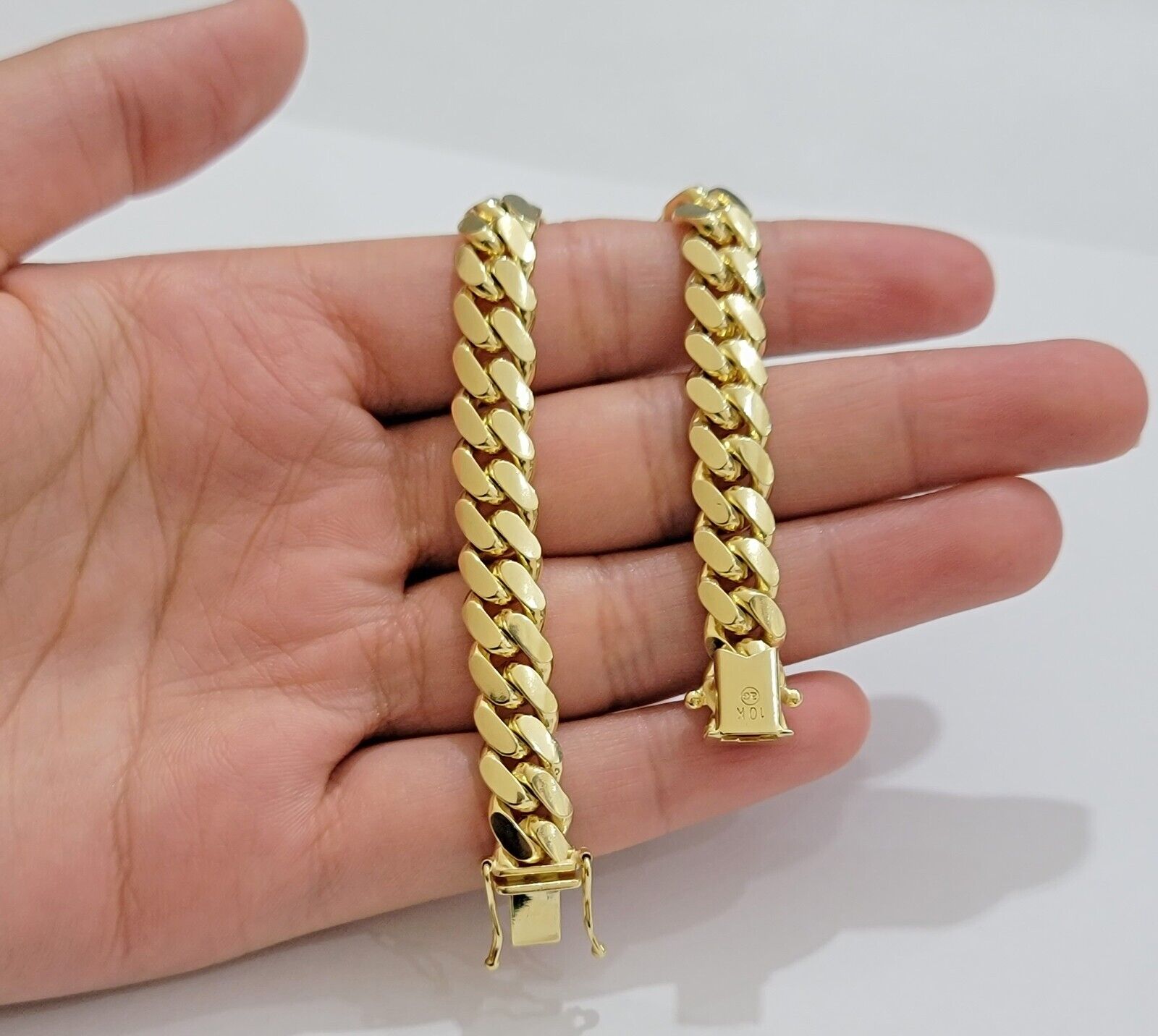 Solid 10k Gold Bracelet 8mm Miami Cuban Link 8" long Box Clasp 10kt Yellow, REAL - GoldenlinQ