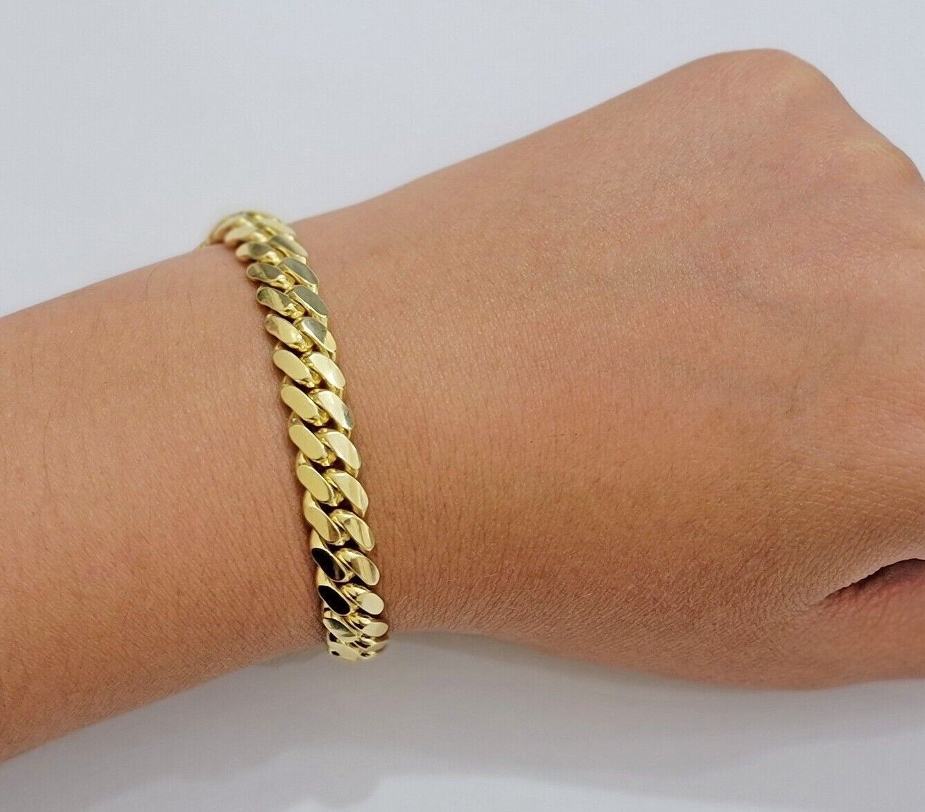 Solid 10k Gold Bracelet 8mm Miami Cuban Link 8" long Box Clasp 10kt Yellow, REAL - GoldenlinQ