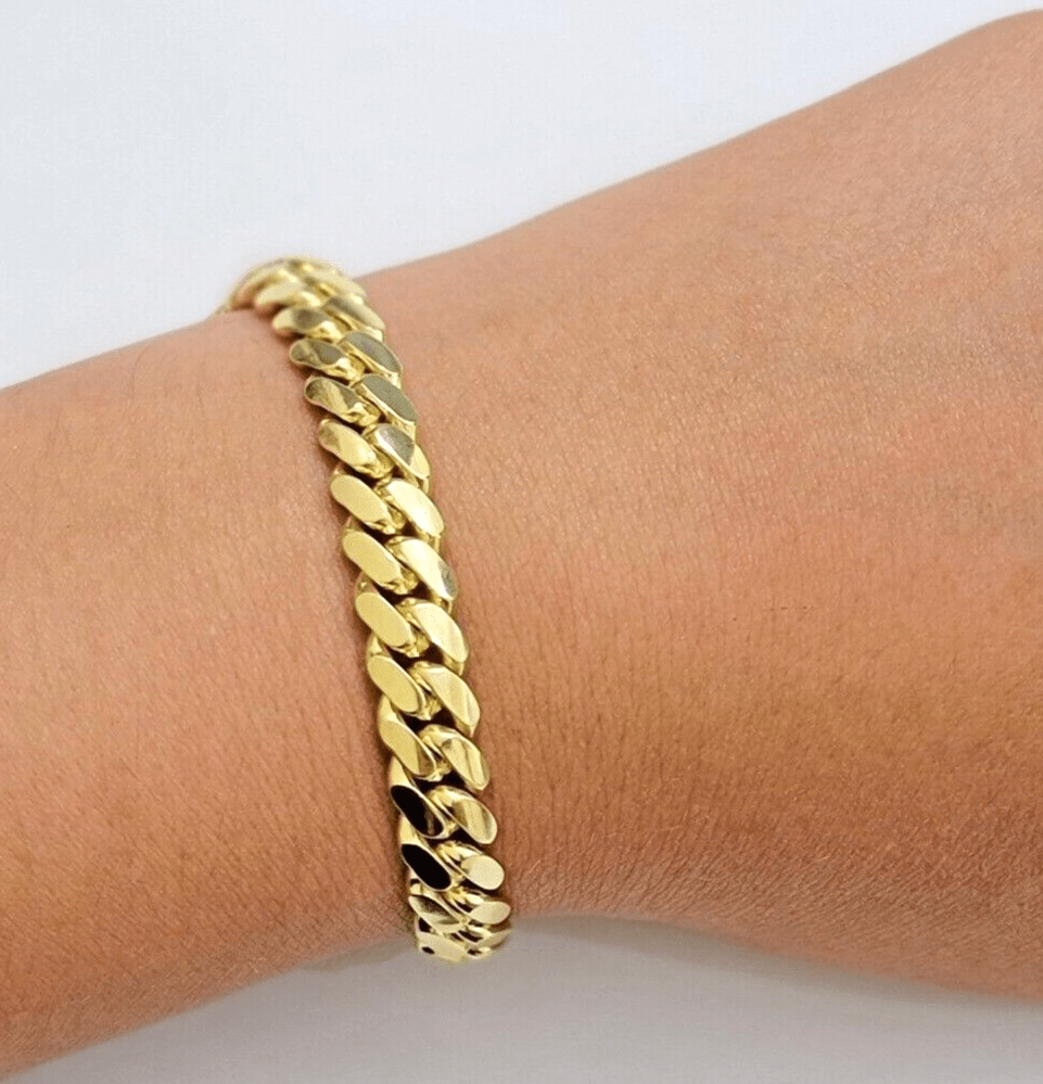 Solid 10k Gold Bracelet 9mm 8 Inch Miami Cuban Link Box Lock REAL 10KT Men Women - GoldenlinQ