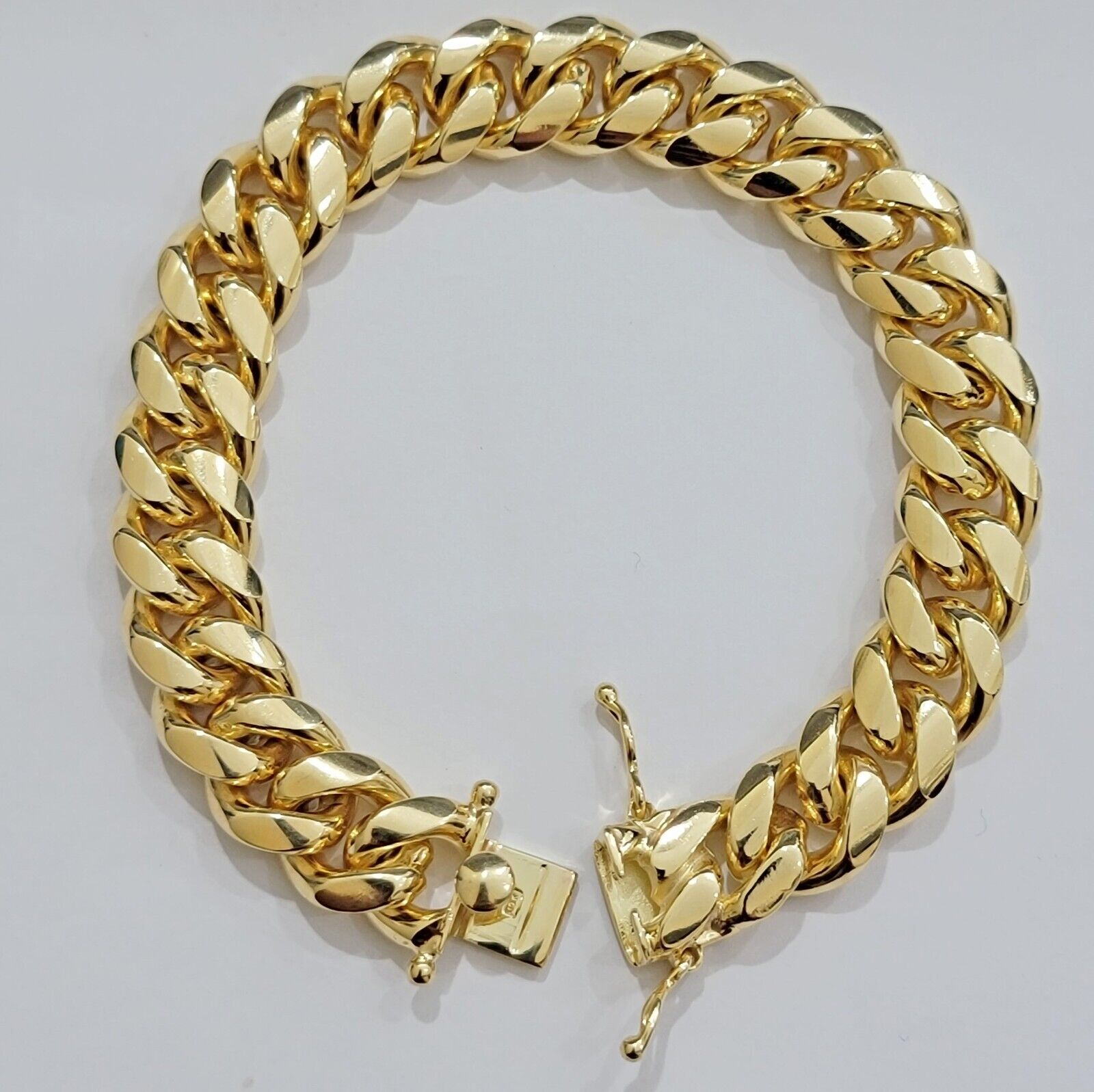 Solid 10k Gold Bracelet Miami Cuban Link 12mm 8" Inch Box Clasp SOLID LINK, Mens - GoldenlinQ
