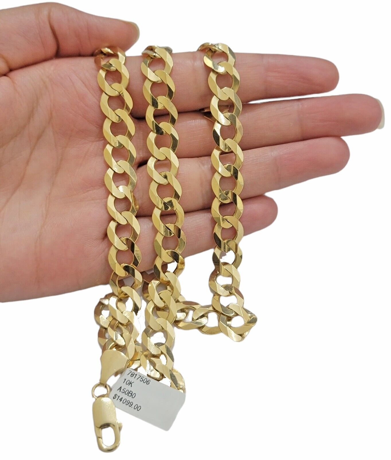 Solid 10k Gold Chain 20 Inch Necklace Cuban Curb Link 9mm REAL 10KT Mens CHOKER - GoldenlinQ