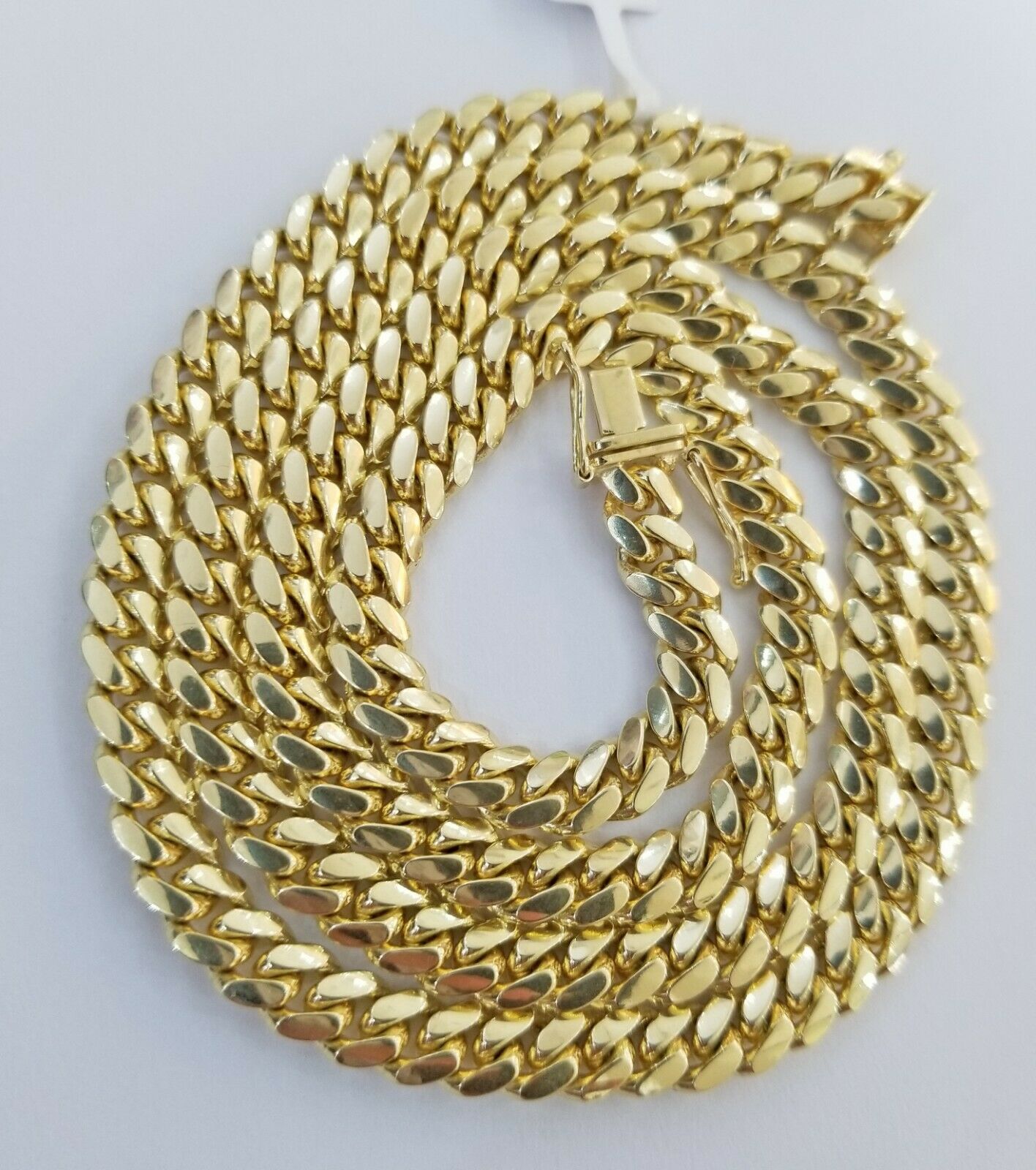 Solid 10k Gold Chain Miami Cuban Link Necklace 7mm 22"10kt Yellow Gold Mens REAL - GoldenlinQ