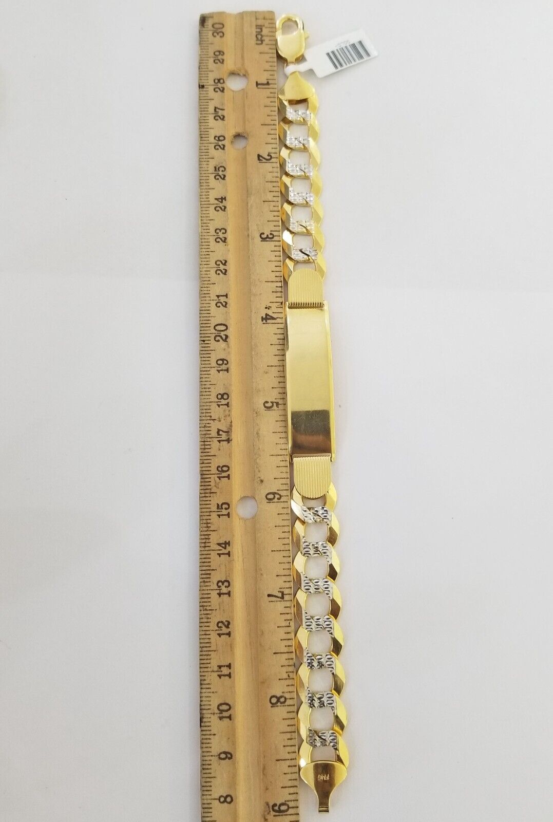 Solid 10k Gold Cuban Link ID Bracelet Diamond Cuts 12.5 mm 9 Inch - GoldenlinQ