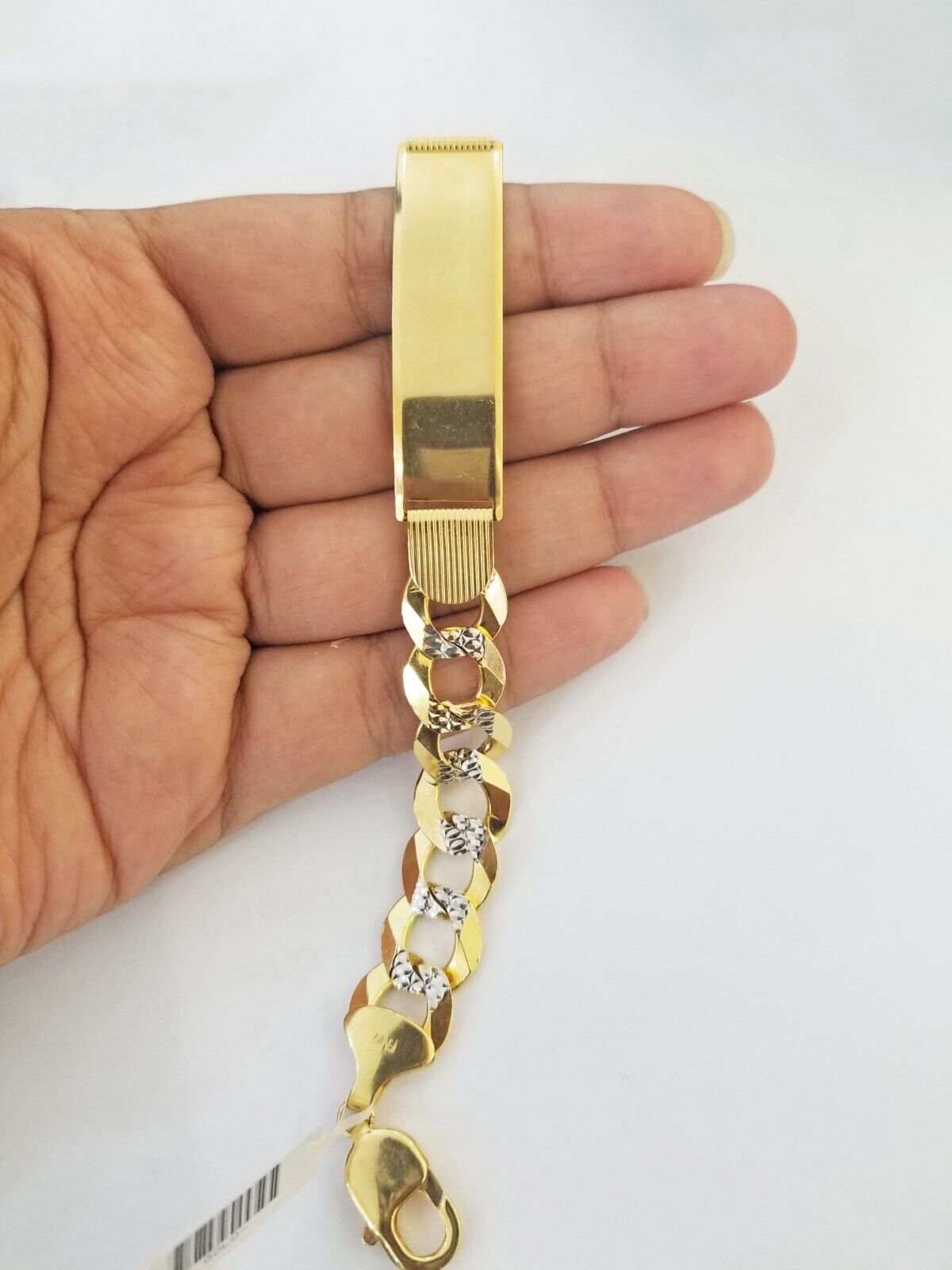 Solid 10k Gold Cuban Link ID Bracelet Diamond Cuts 12.5 mm 9 Inch - GoldenlinQ