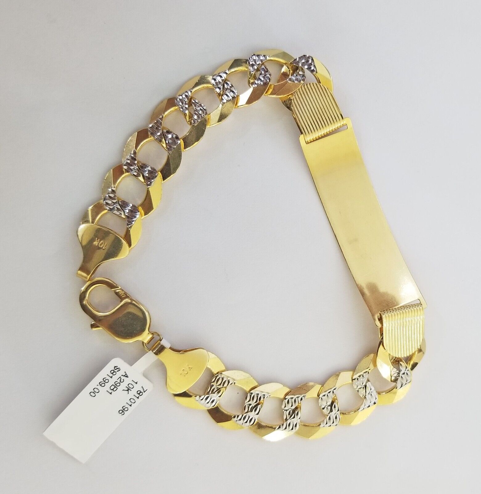 Solid 10k Gold Cuban Link ID Bracelet Diamond Cuts 12.5 mm 9 Inch - GoldenlinQ