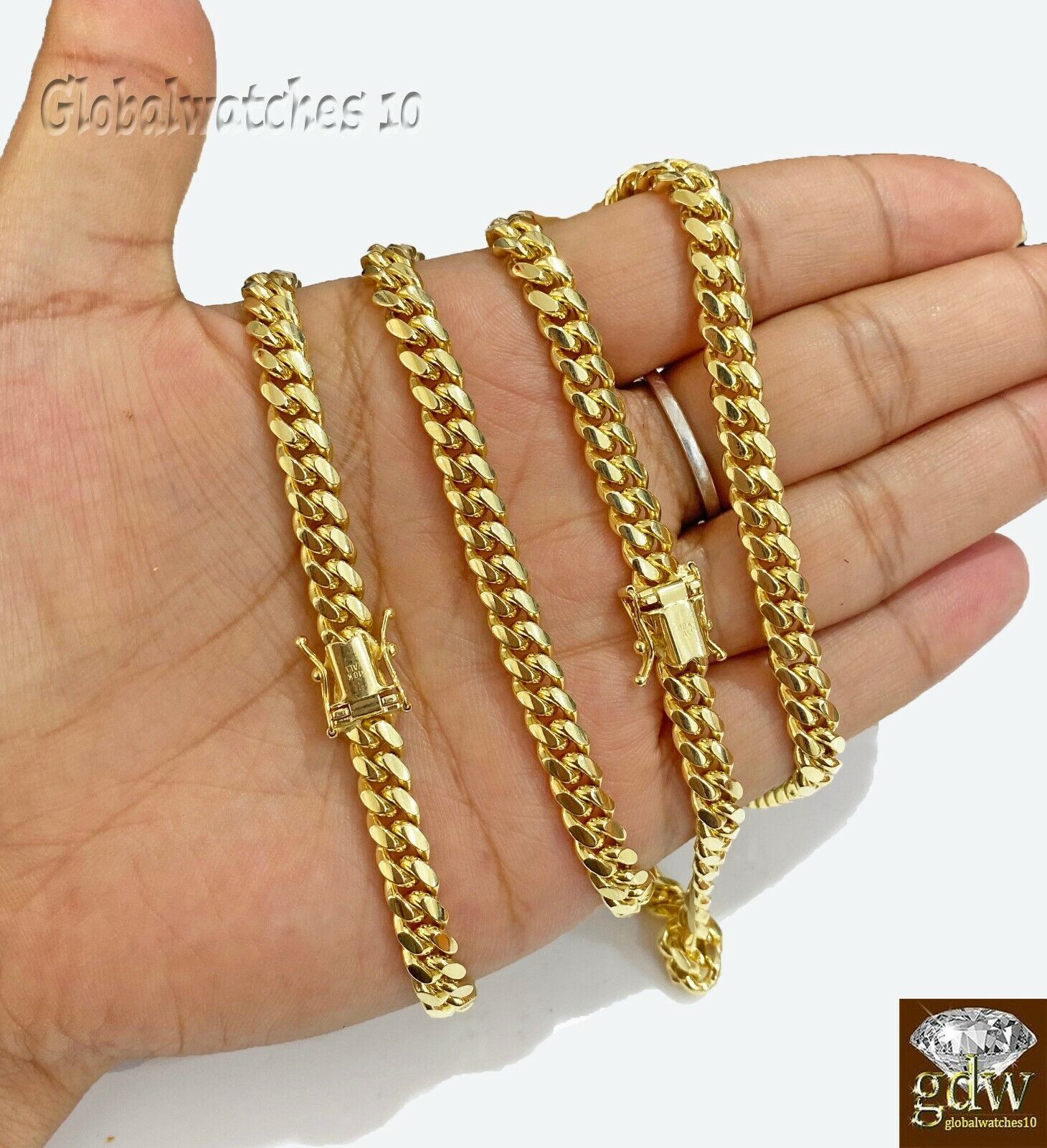 Solid 10k Gold Miami Cuban Link Chain Necklace & Bracelet Set Box Lock Men Heavy - GoldenlinQ