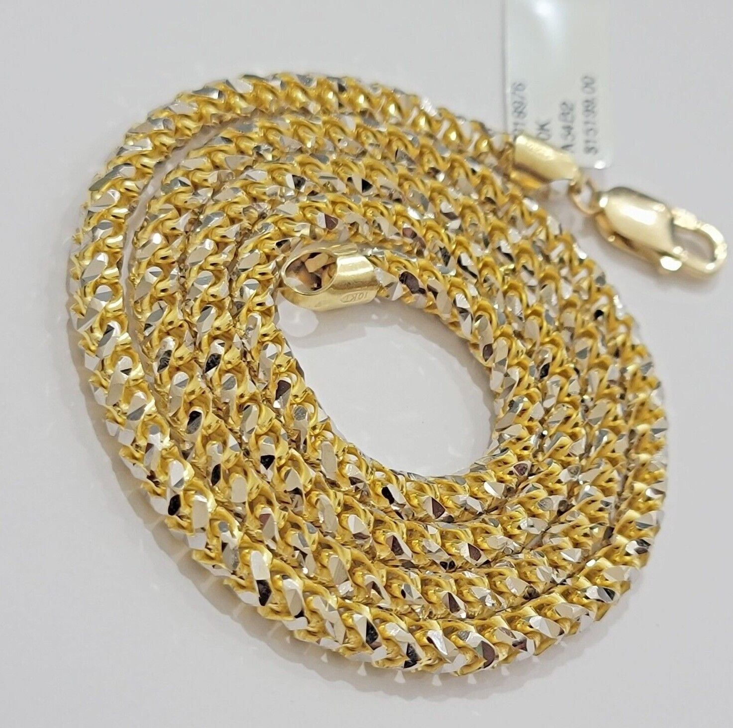 Solid 10k Gold Palm Chain Tennis Necklace Diamond cuts 4.5mm 22" Unique Design - GoldenlinQ