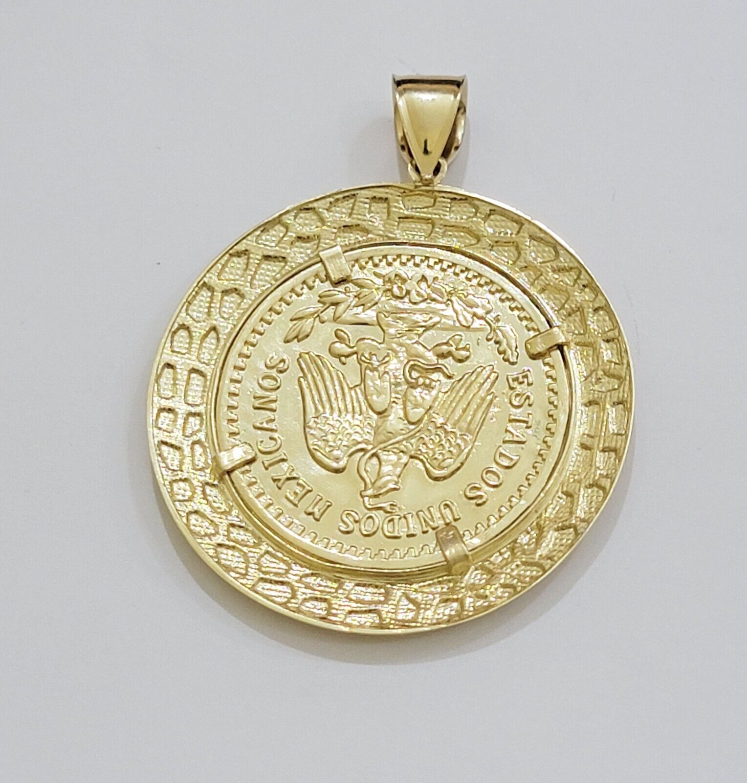 Solid 10k Gold Pendant Replica Nugget 50 Peso 1947 Mexican Centenaro Charm Style - GoldenlinQ